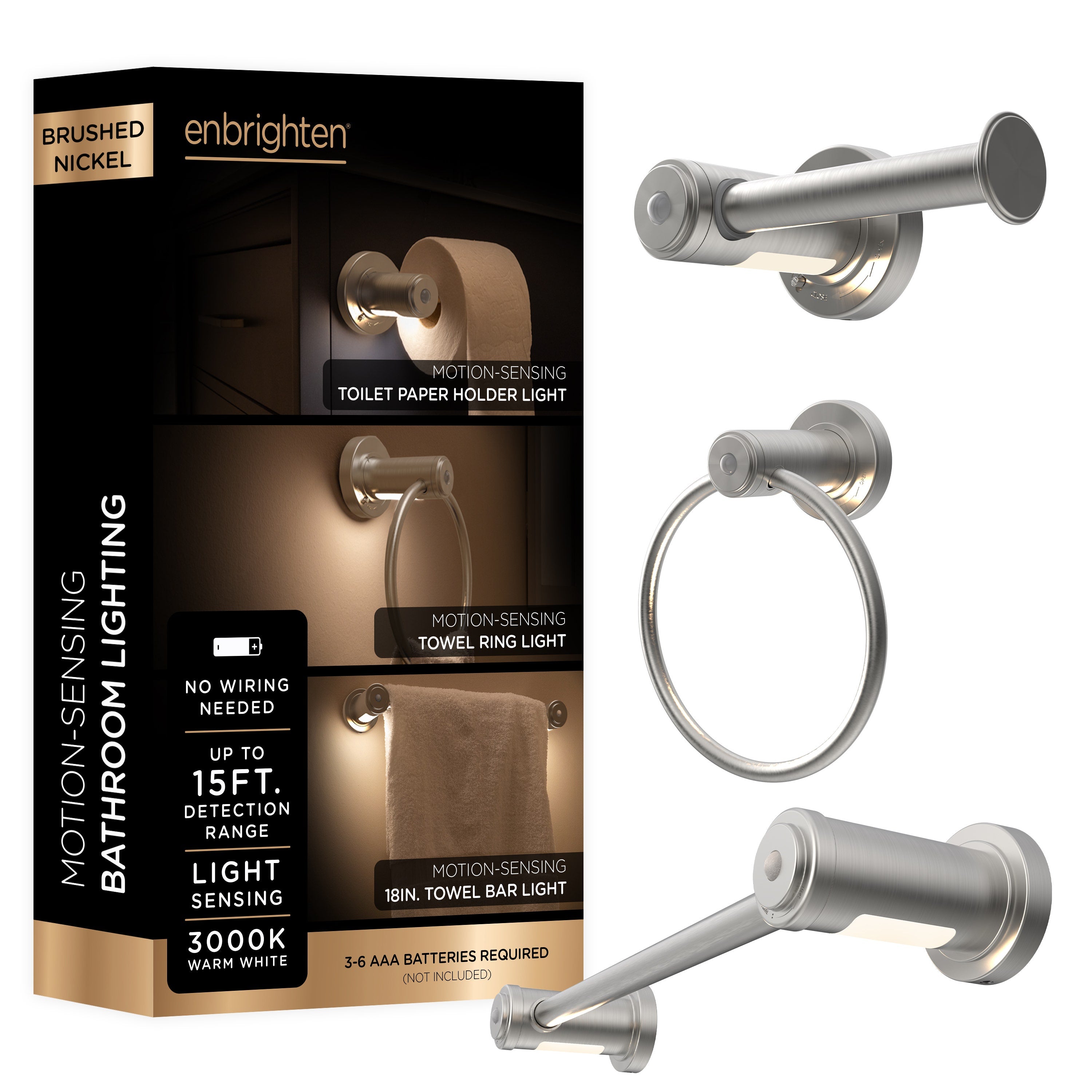 Enbrighten LED Motion Sensing Bathroom Lighting Bundle, Brushed Nickel