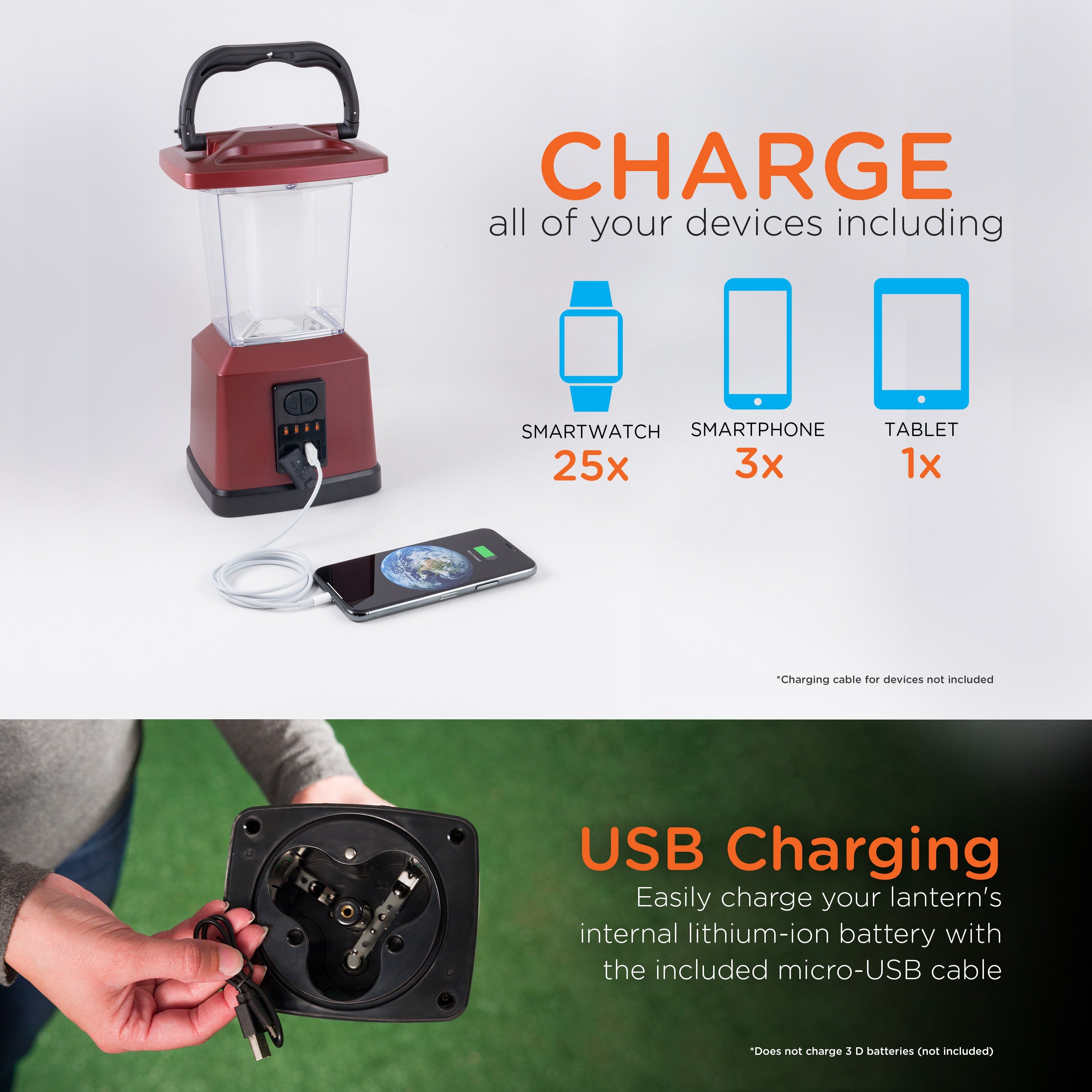 Enbrighten Lux Hybrid Dual Power Color-Select Dimmable LED Lantern with USB Charging, Red