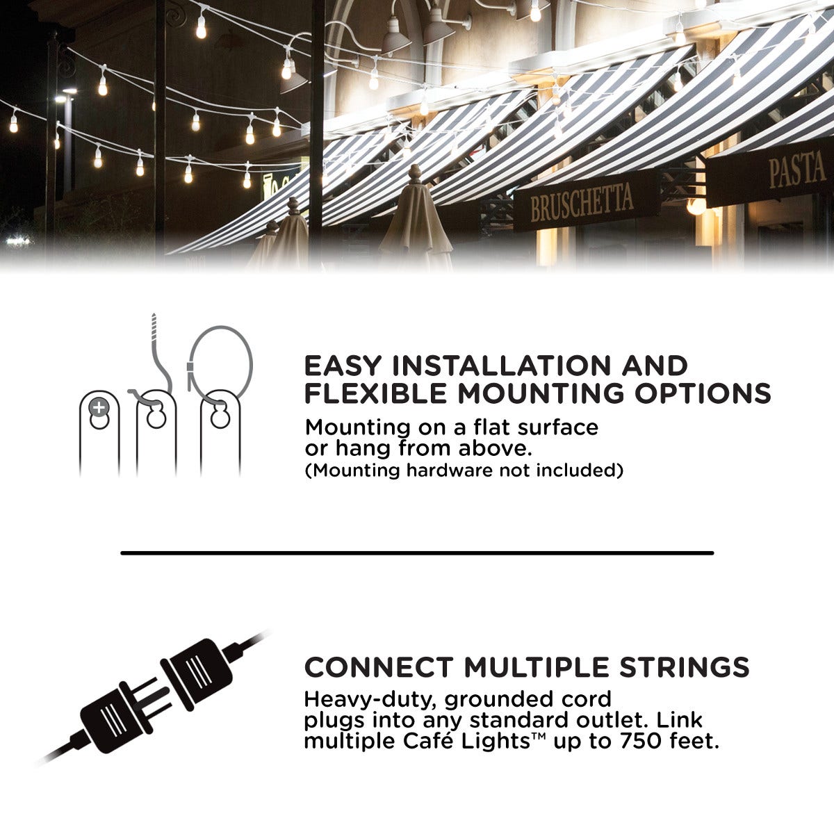 Enbrighten Classic LED Cafe Lights, 12 Bulbs, 24ft. White Cord
