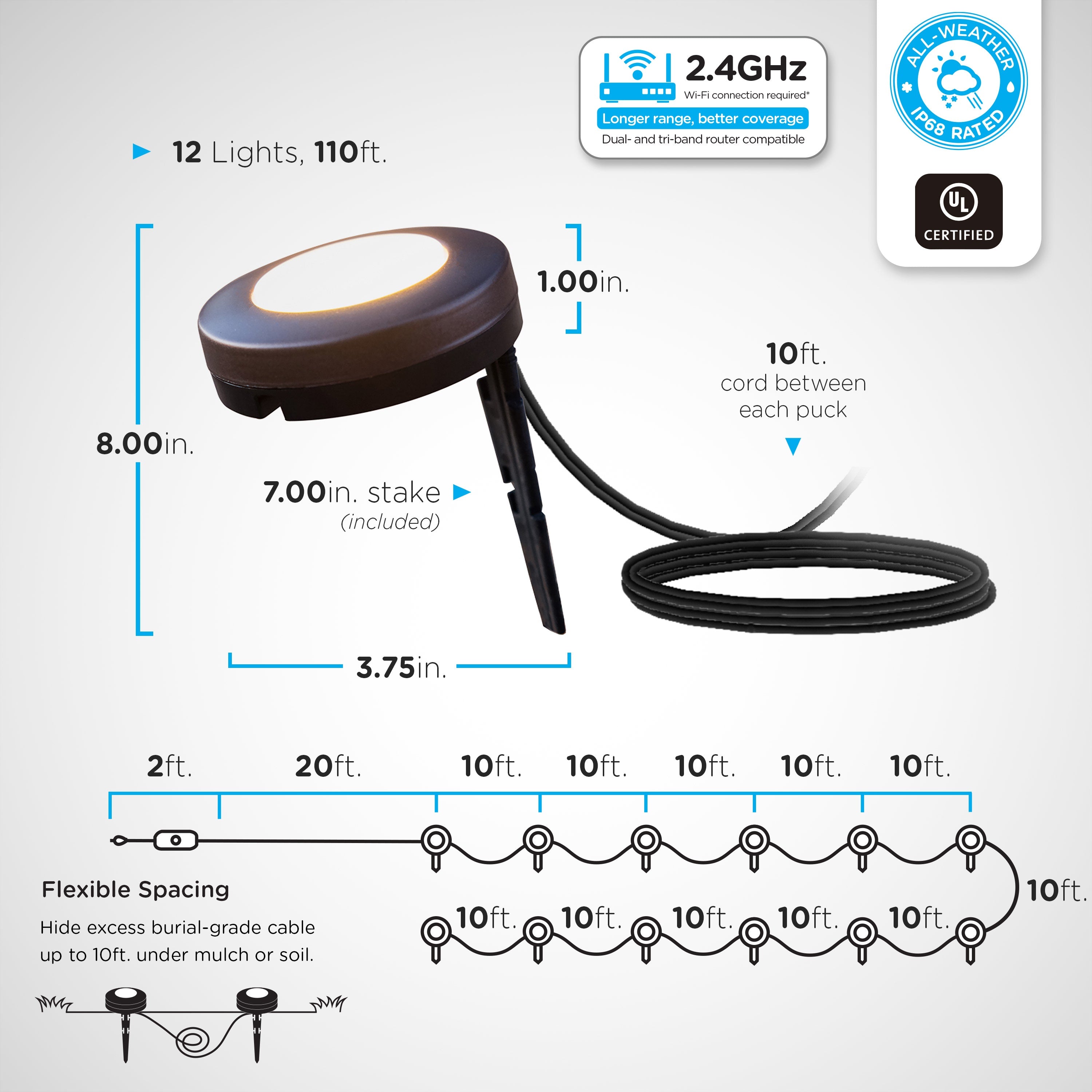 Enbrighten WiFi VIBE Color-Changing LED Landscape Lights, 12 Lights, 110ft. Black Cord