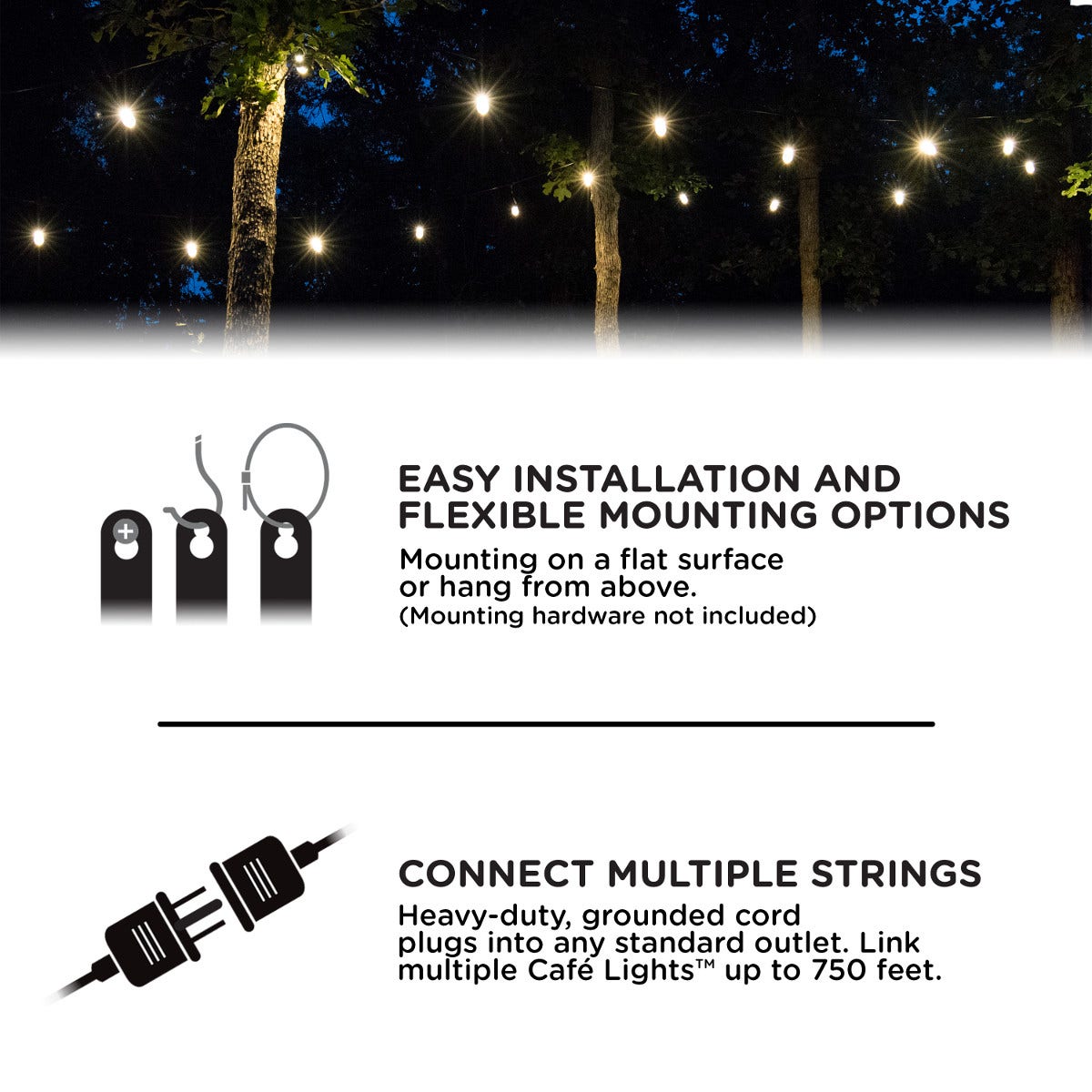 Enbrighten Classic LED Cafe Lights, 12 Bulbs, 24ft. Black Cord