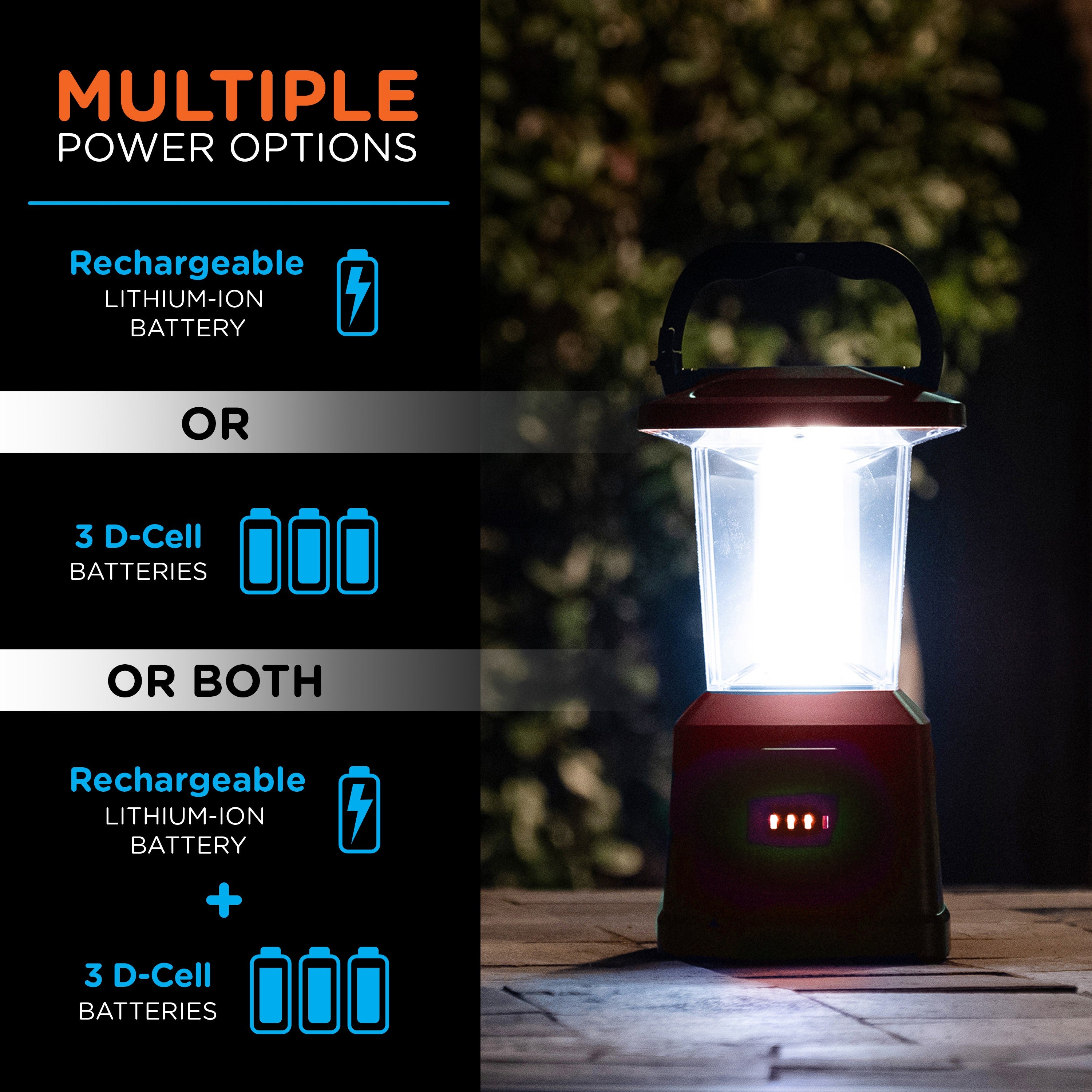 Enbrighten Lux Hybrid Dual Power Color-Select Dimmable LED Lantern with USB Charging, Red