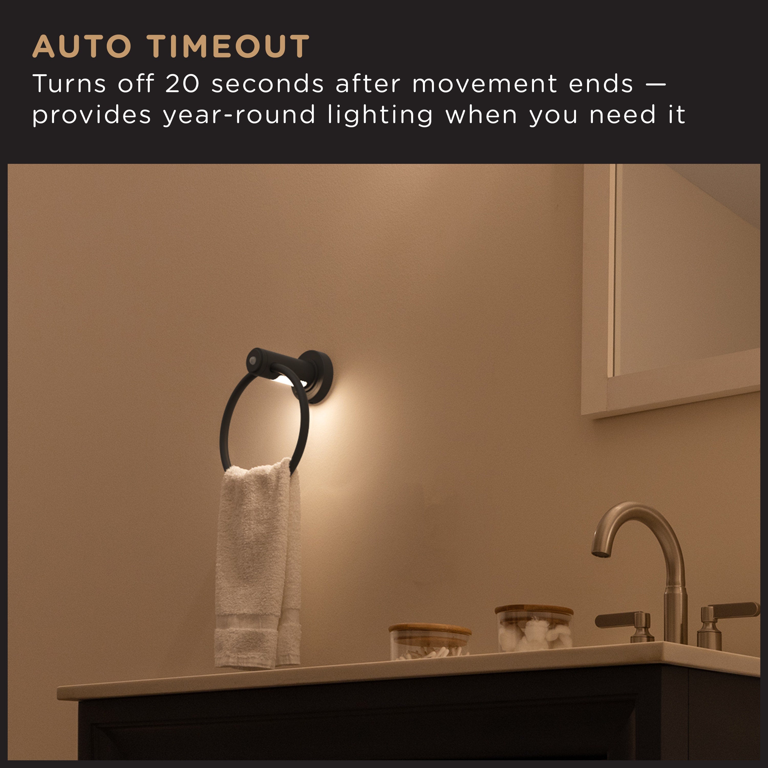 Enbrighten LED Motion Sensing Towel Ring Light, Matte Black