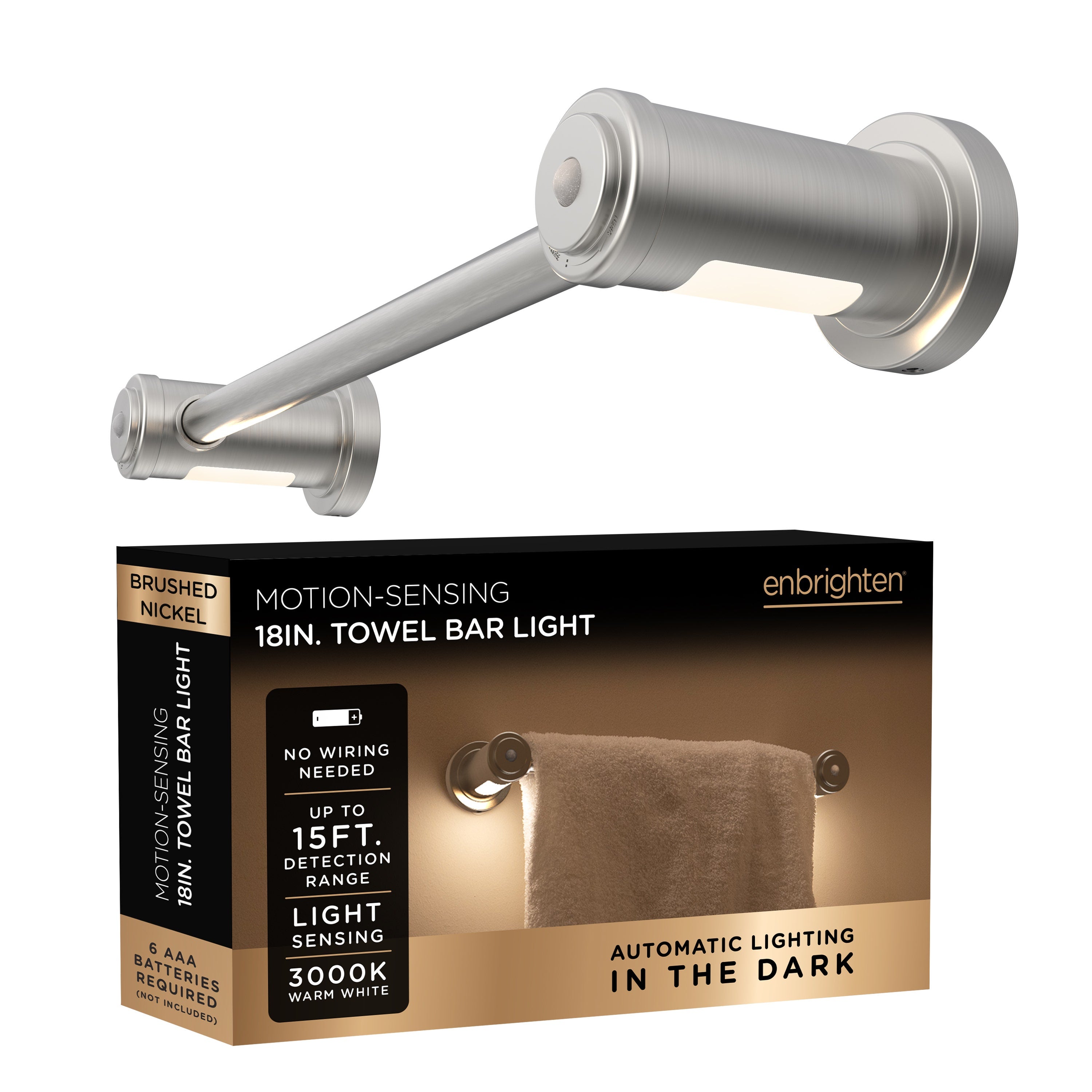 Enbrighten LED Motion Sensing Towel Bar Light, Brushed Nickel
