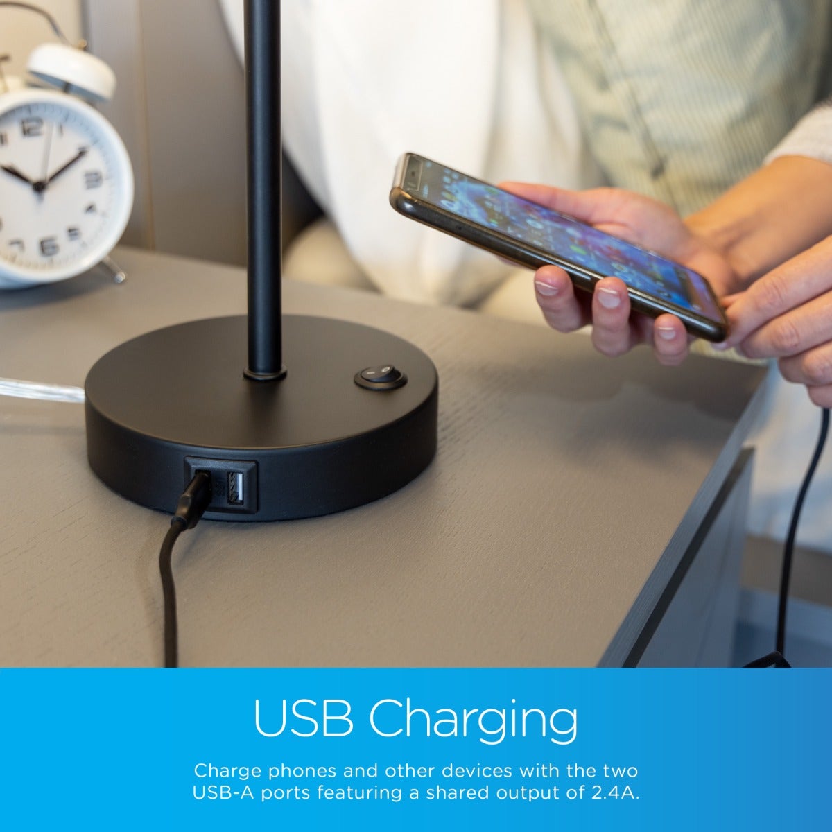 Enbrighten WiFi VIBE Color-Changing LED Tabletop Lamp with USB Charging, Black