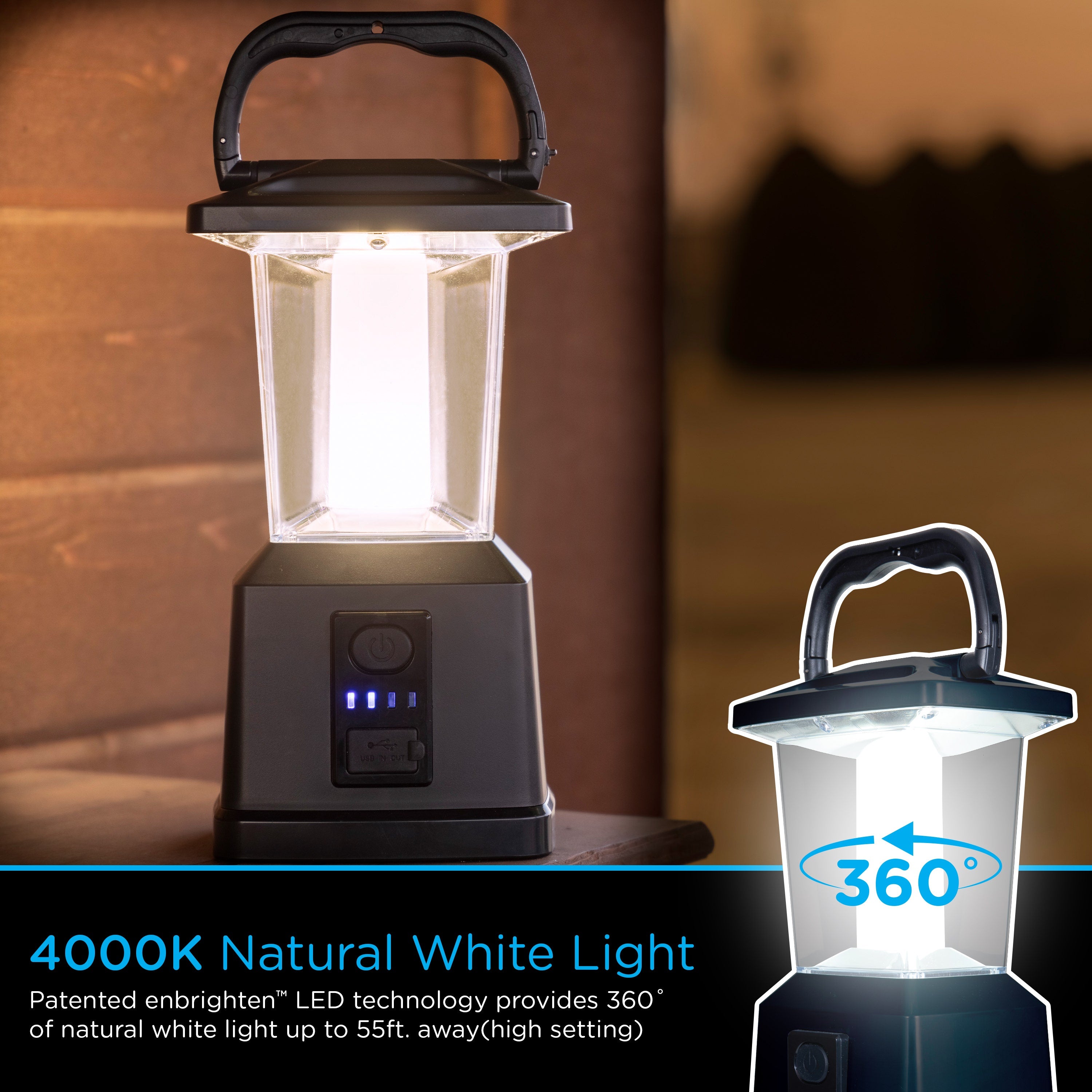 Enbrighten USB Charging LED Lantern, Black