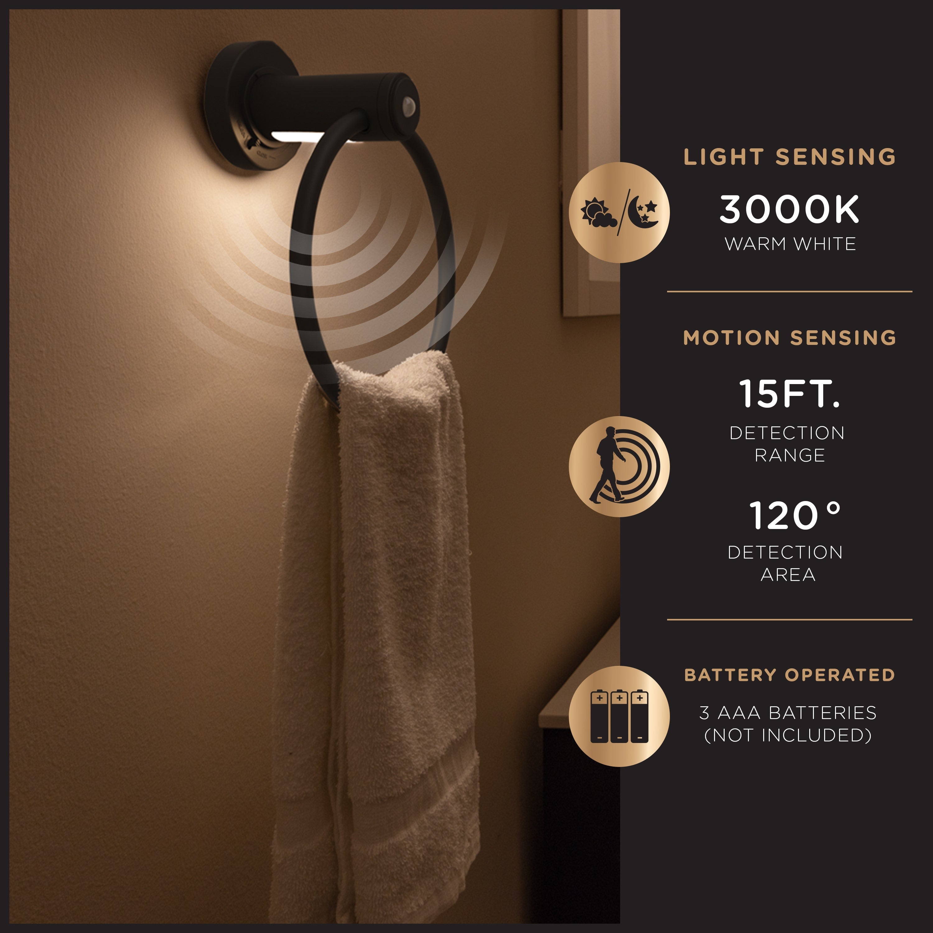 Enbrighten LED Motion Sensing Towel Ring Light, Matte Black