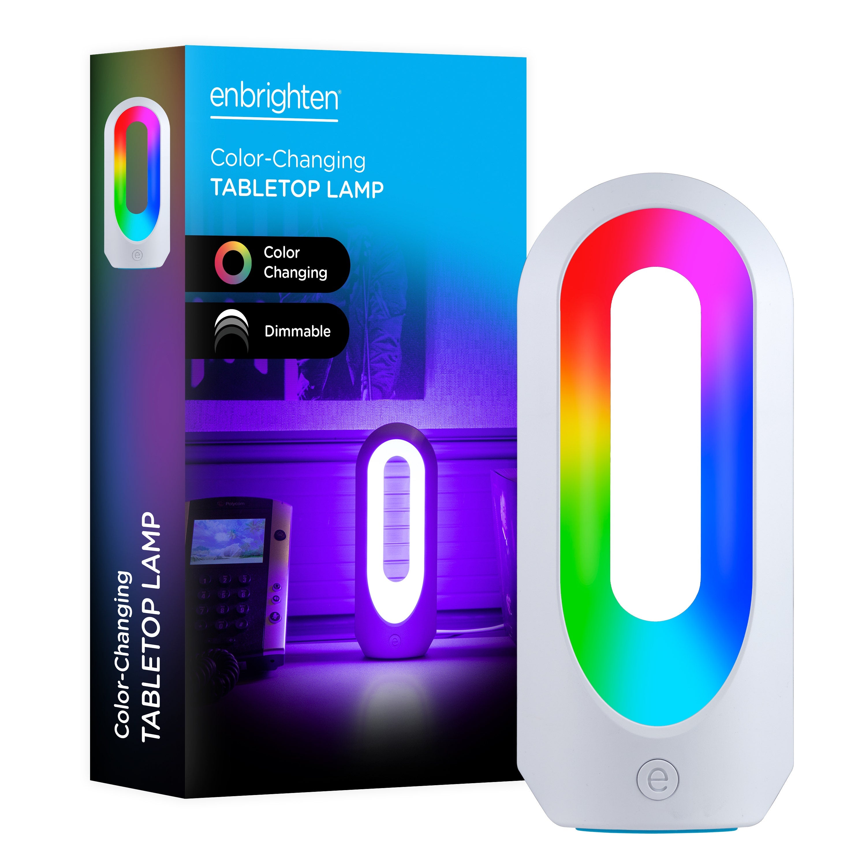 Enbrighten Dimmable Color Changing LED Tabletop Lamp, White