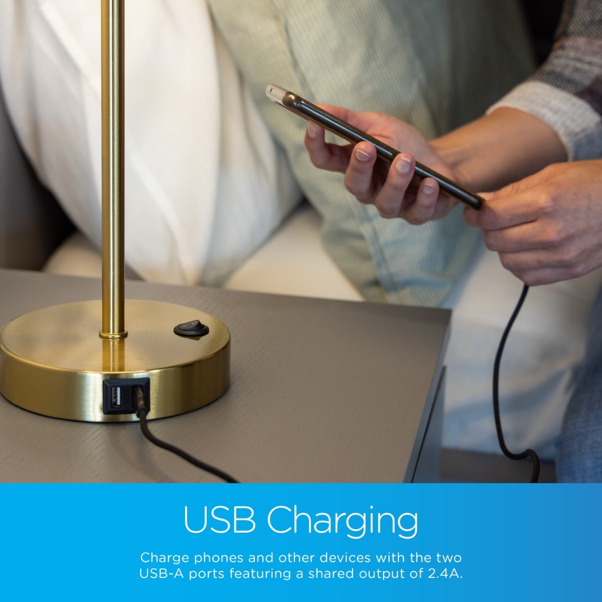 Enbrighten VIBE WiFi Color-Changing LED Tabletop Lamp with USB Charging, Brass