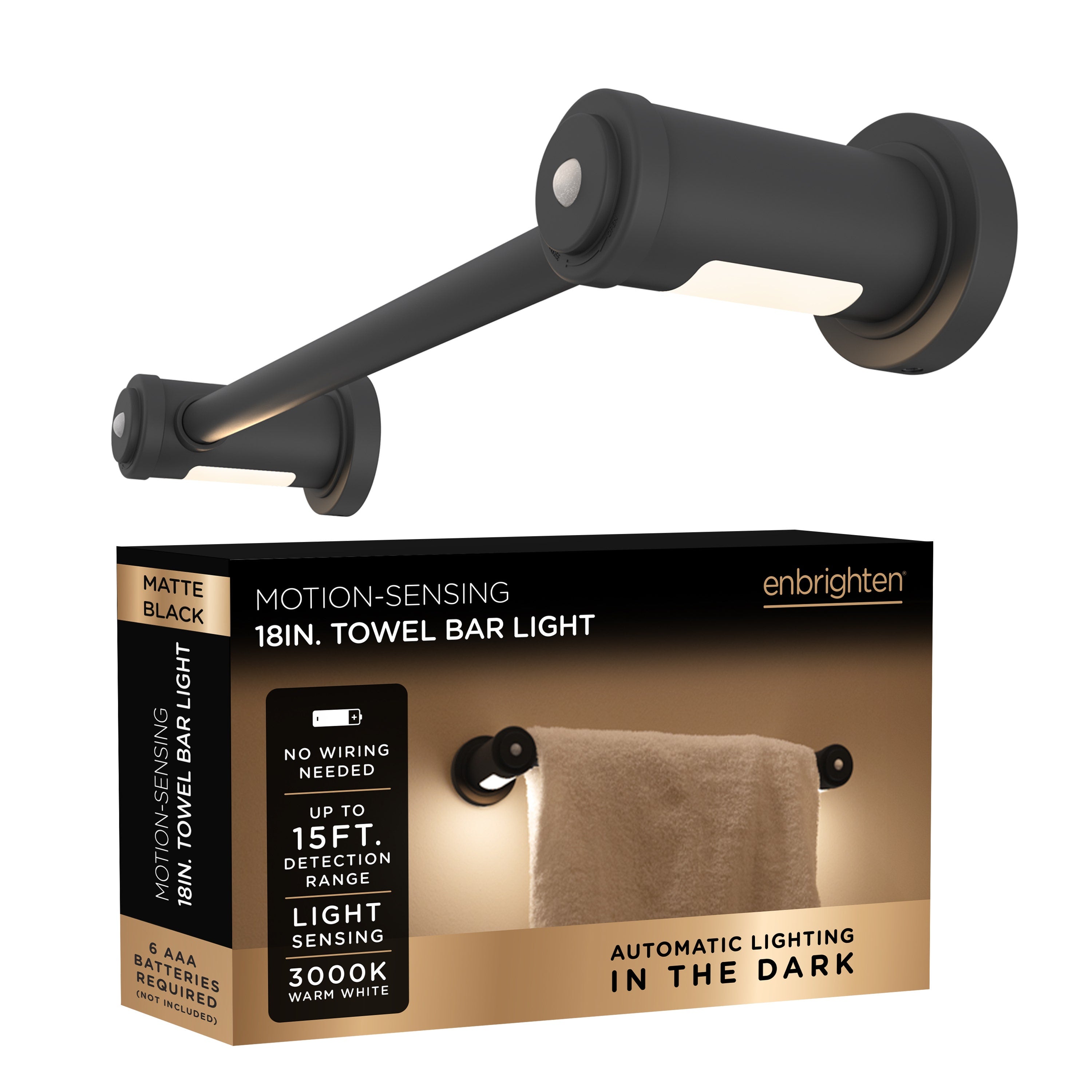 Enbrighten LED Motion Sensing Towel Bar Light, Matte Black