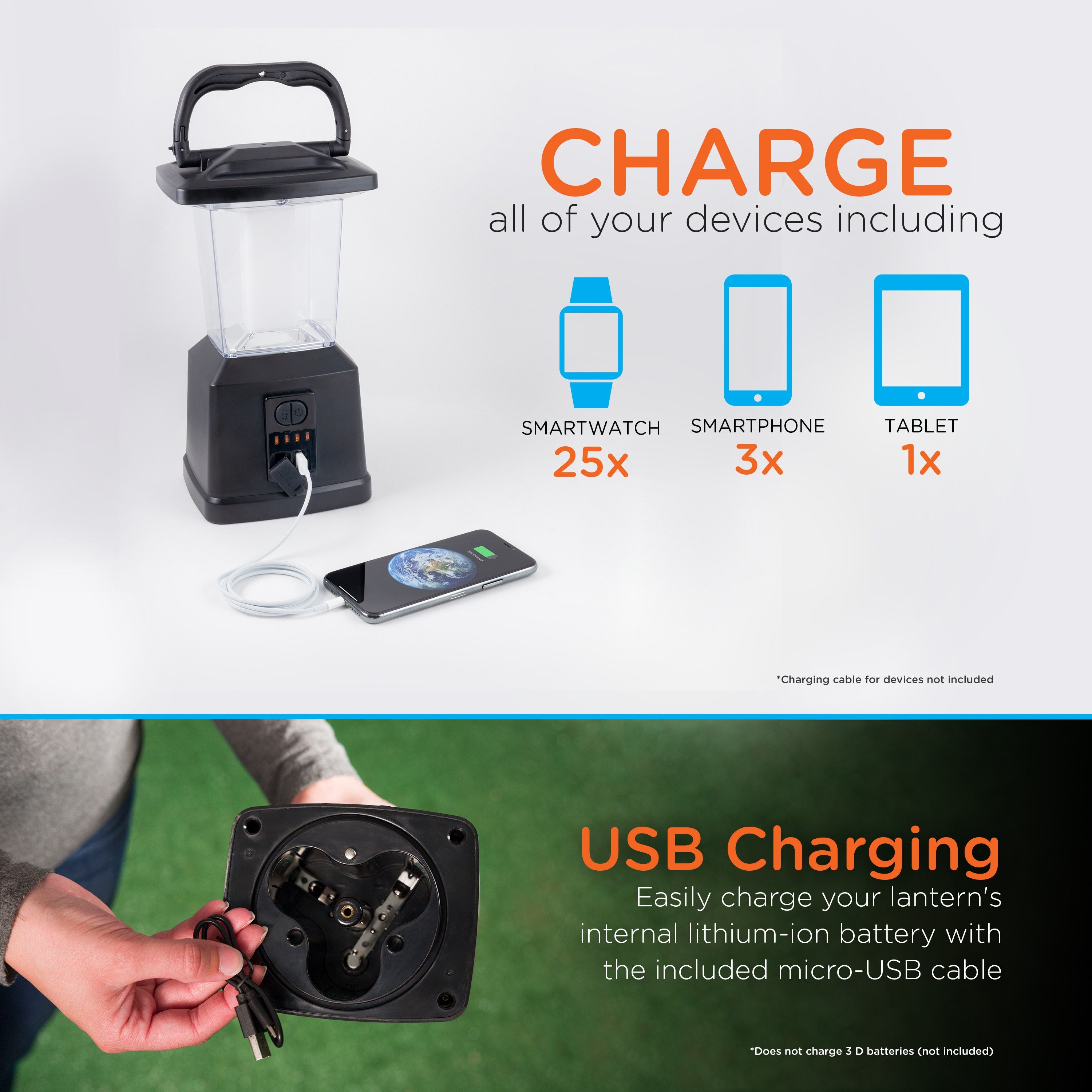Enbrighten Lux Hybrid Dual Power Color-Select Dimmable LED Lantern with USB Charging, Black