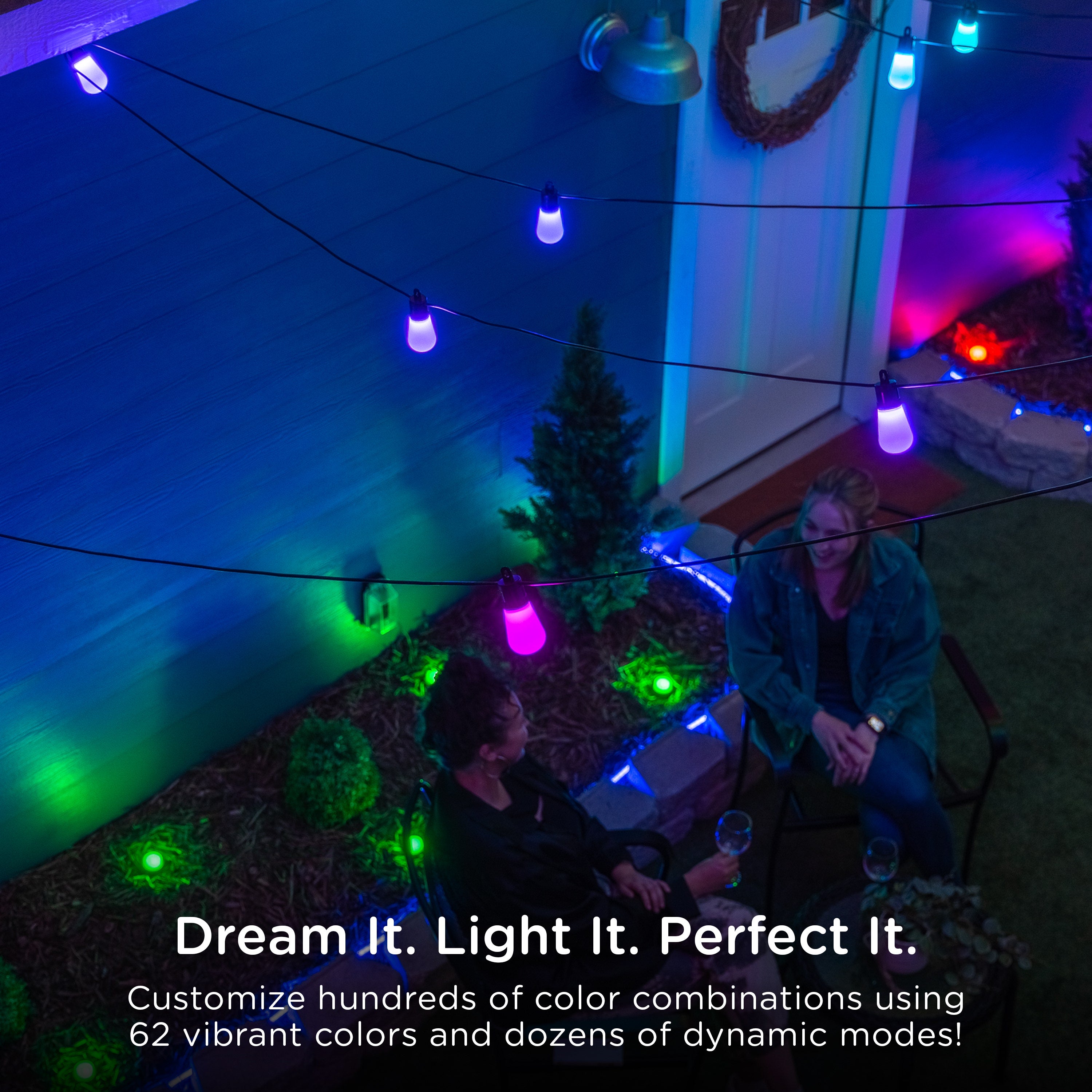 Enbrighten WiFi VIBE Color-Changing Lightweight LED Cafe Lights, 15 Plastic Bulbs, 48ft. Black Cord