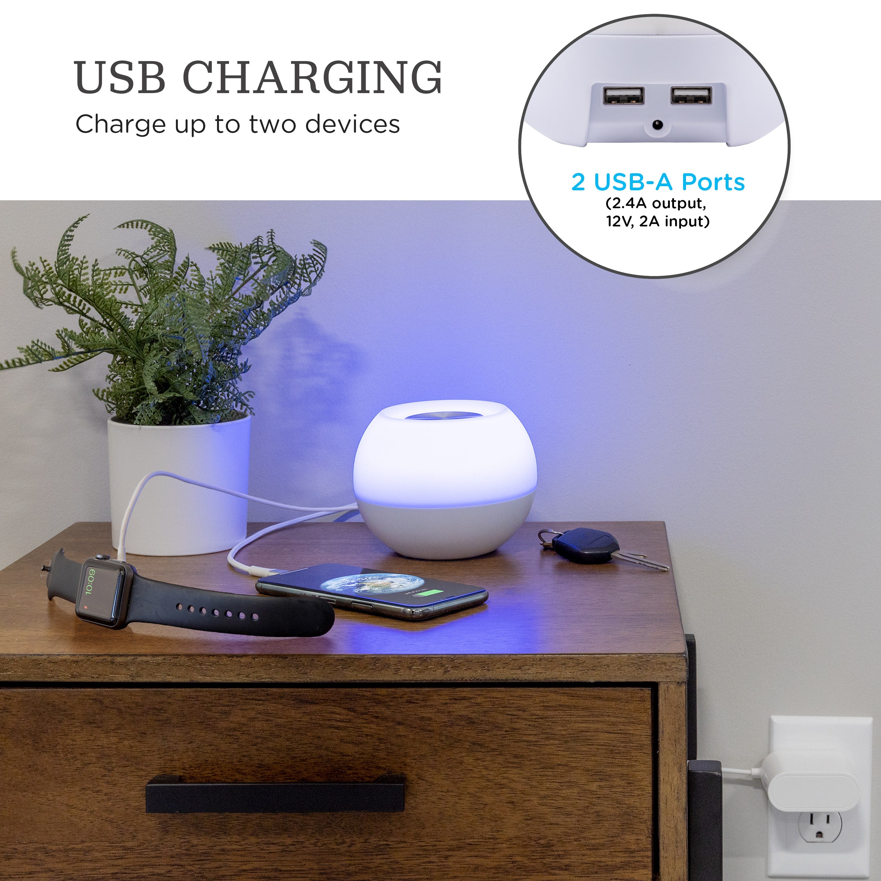 Enbrighten USB-Charging Color-Changing Tabletop LED Mini Bowl Night Light, White