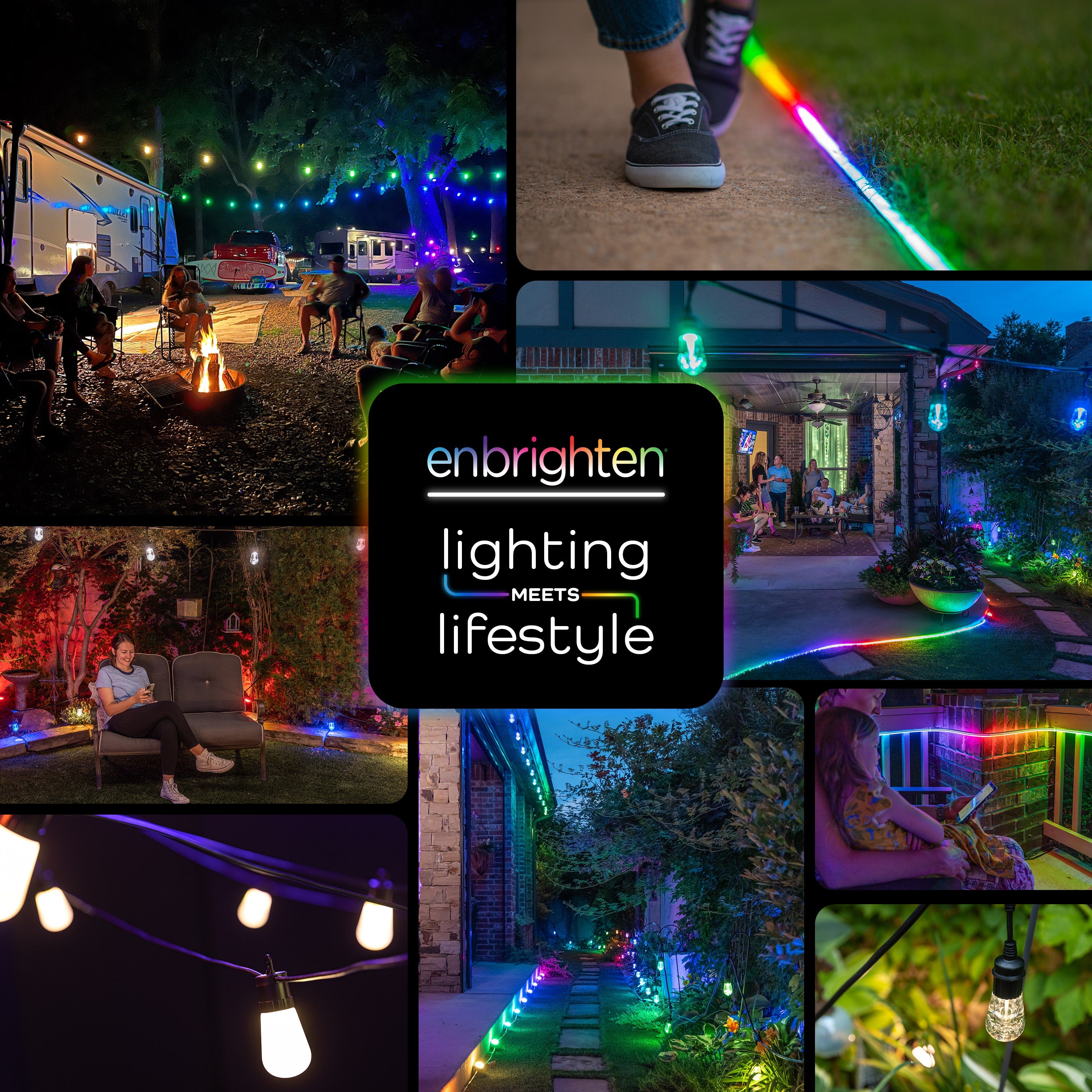 Enbrighten VIBE WiFi Color-Changing Lightweight LED Cafe Lights, 15 Plastic Bulbs, 48ft. Black Cord
