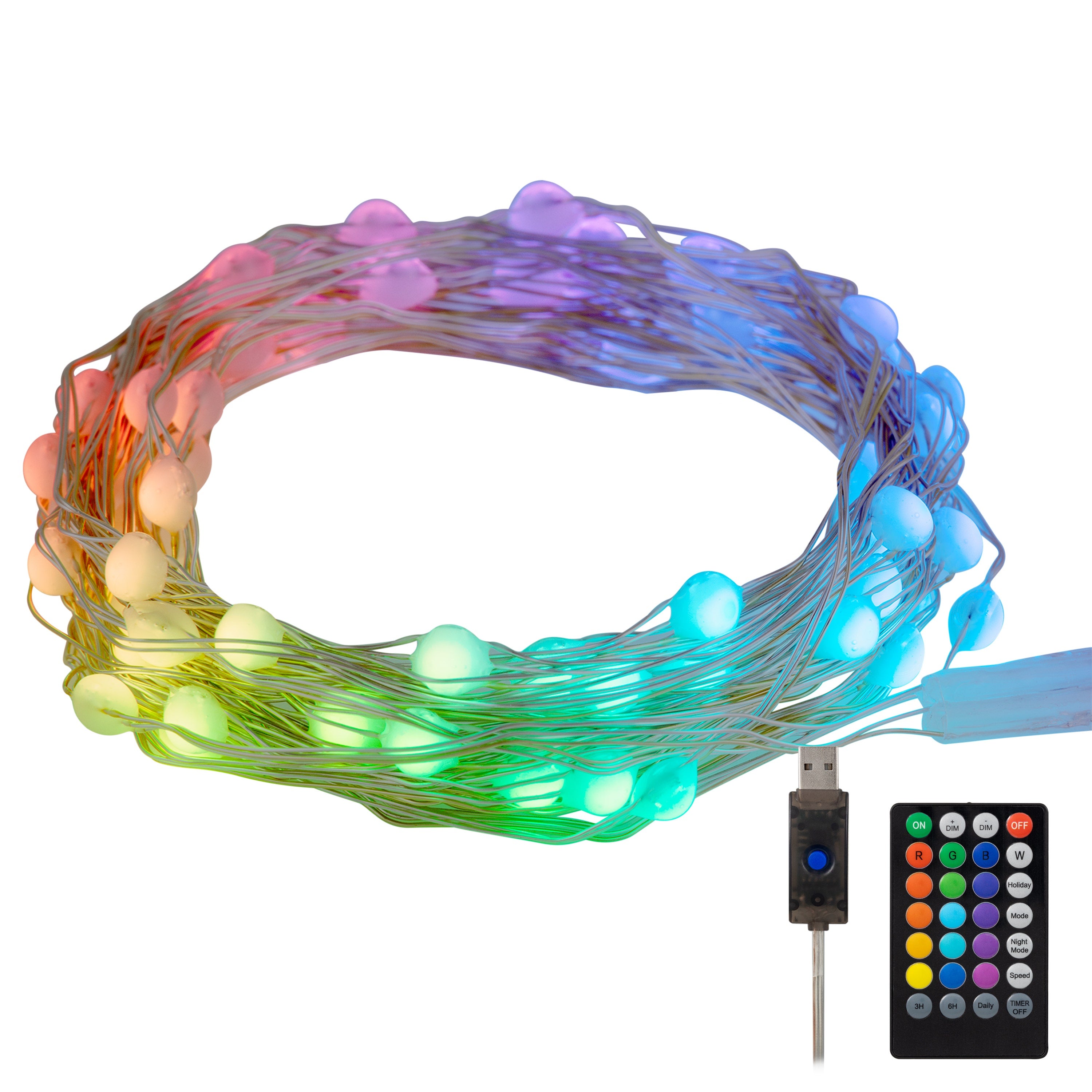 Enbrighten Basics LED Color Changing Fairy String Lights, 60 Lights, 20ft., White