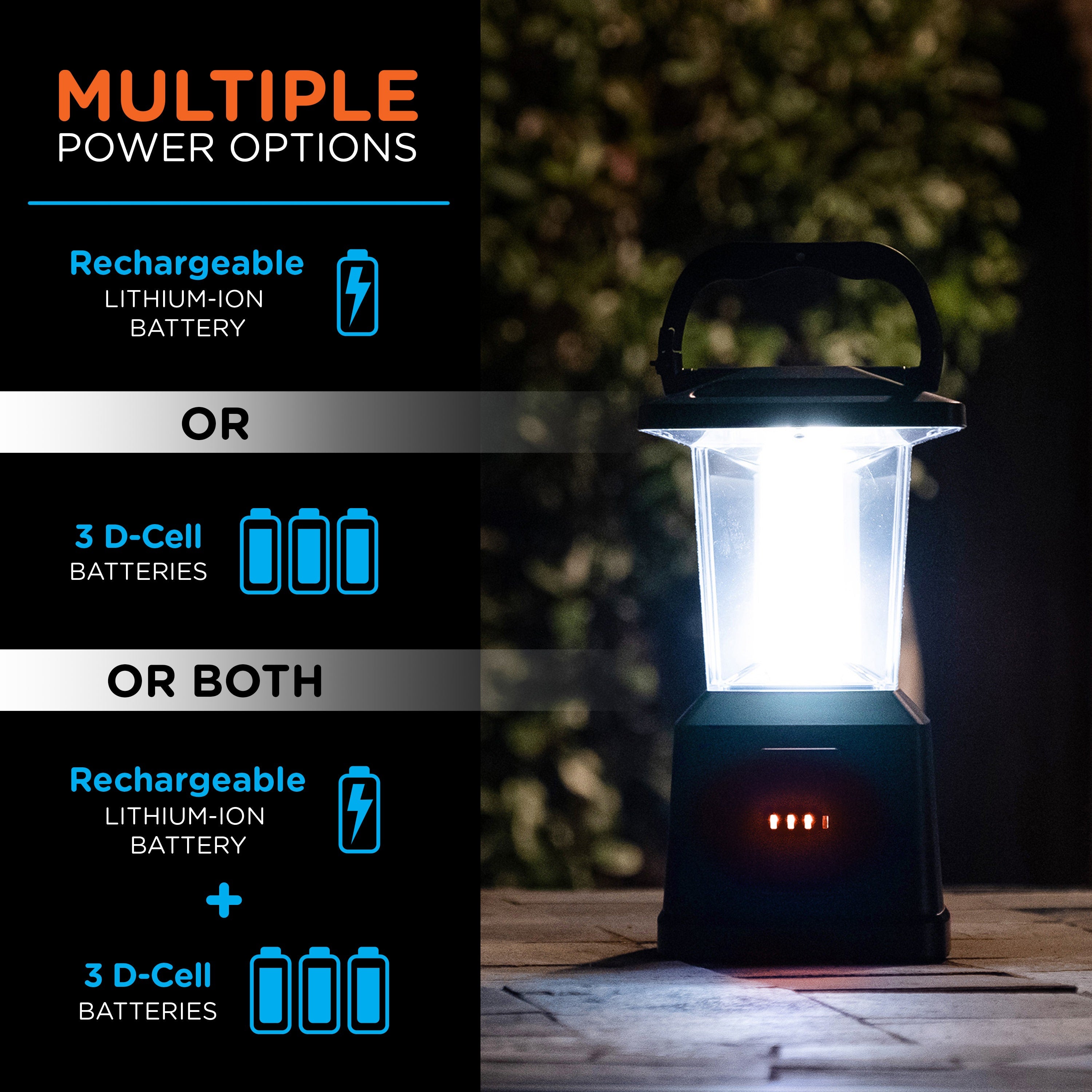 Enbrighten Lux Hybrid Dual Power Color-Select Dimmable LED Lantern with USB Charging, Blue