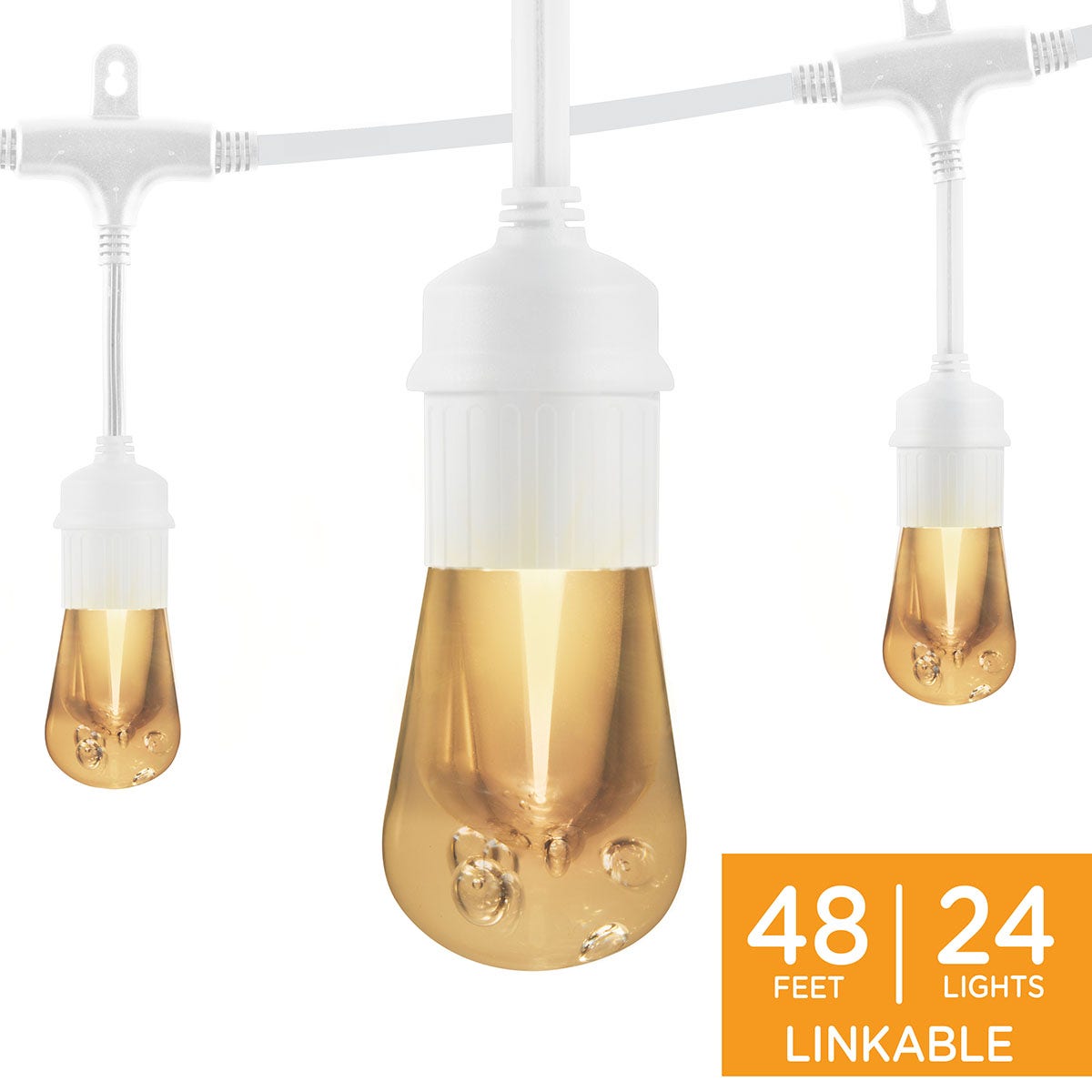 Enbrighten Vintage LED Cafe Lights, 24 Bulbs, 48ft. White Cord