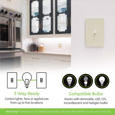 Enbrighten Z-Wave In-Wall Smart Toggle Switch with QuickFit™ and SimpleWire™, Light Almond