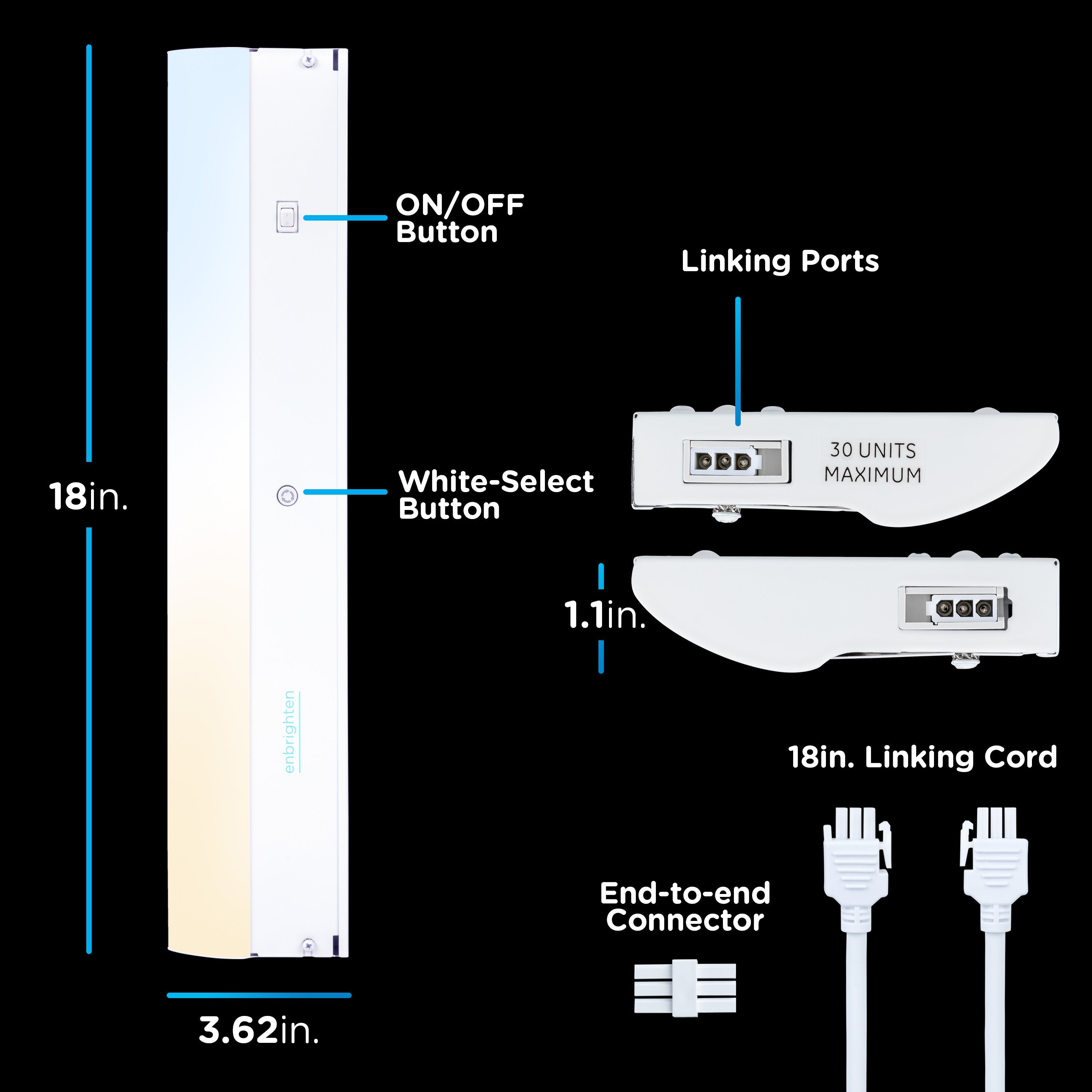 Enbrighten 18in. Hard Wire LED Light Bar, White