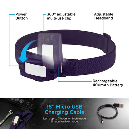 Enbrighten Motion-Sensing Rechargeable LED Headlamp, Purple