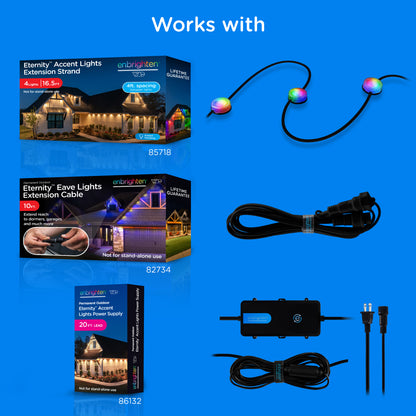 Enbrighten VIBE WiFi Color-Changing Permanent Outdoor Eternity Accent Lights, 36 Lights, 150ft. Black Cord