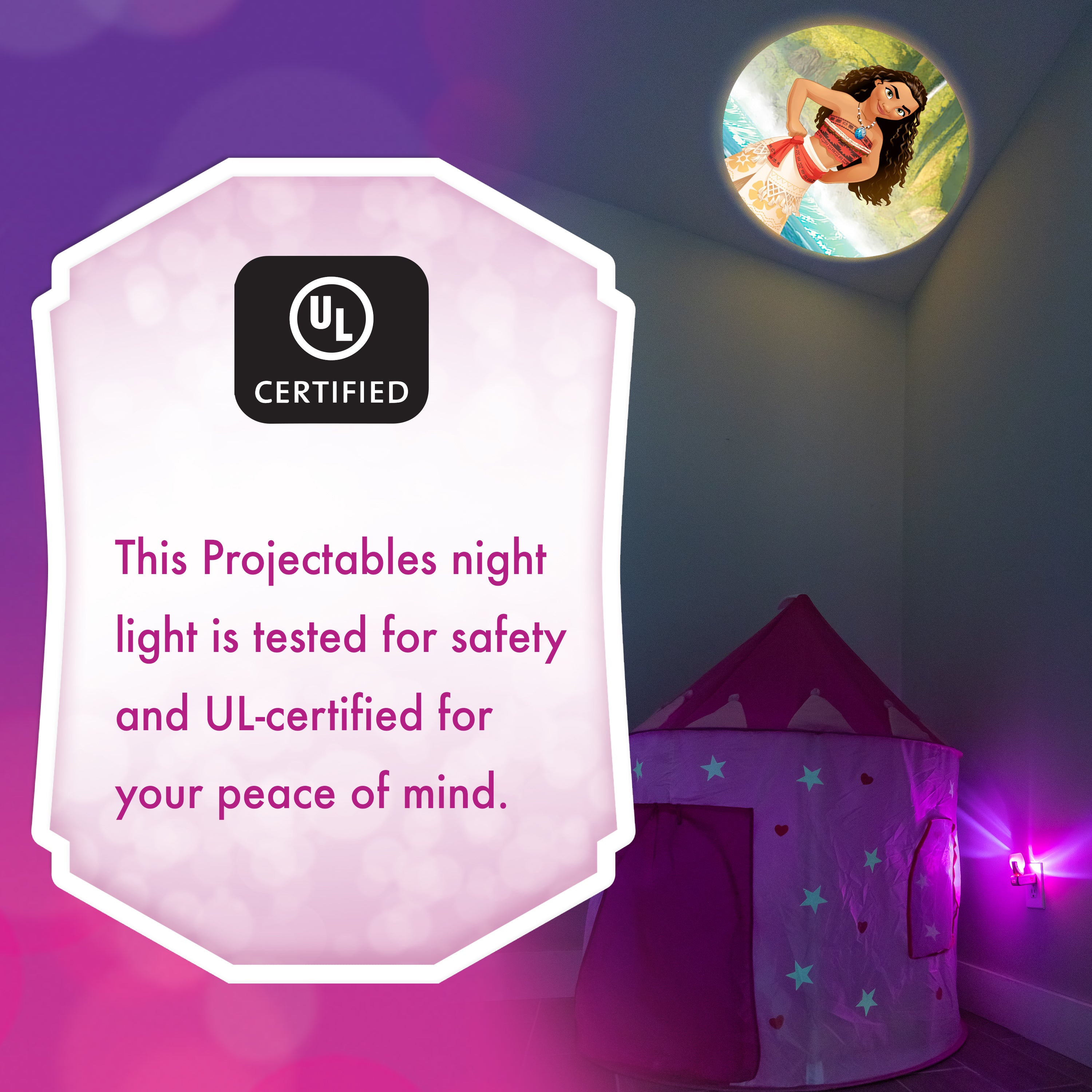 Projectables Disney Princesses Light Sensing 6-Image LED Night Light, Pink
