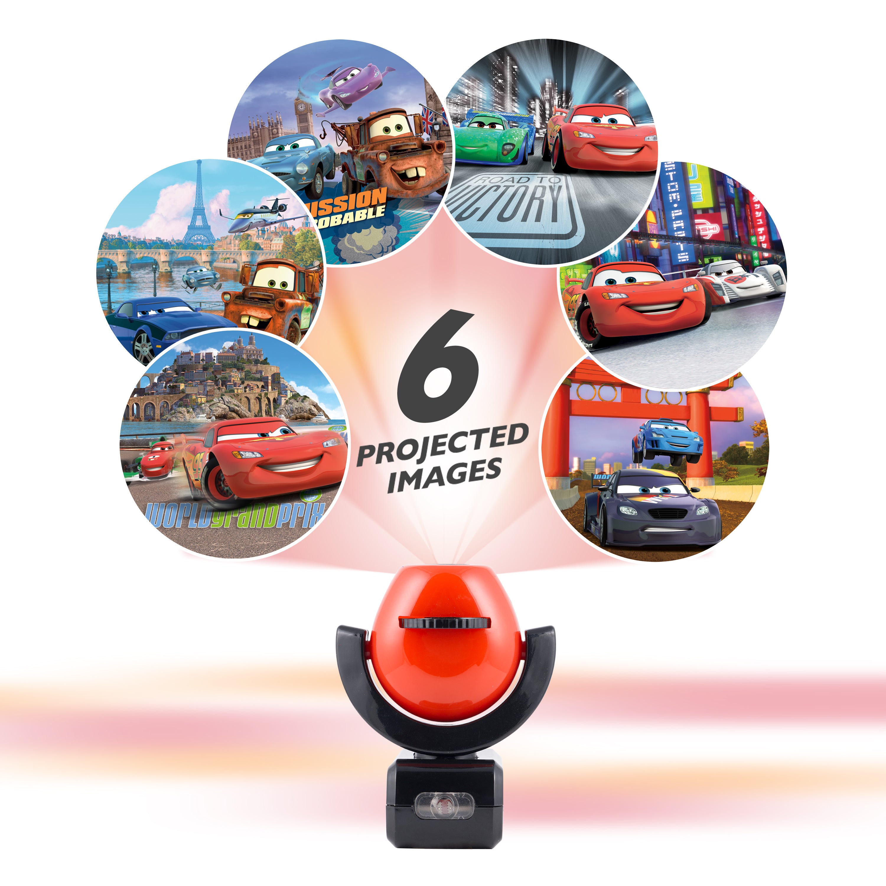 Projectables Disney Pixar Cars Light Sensing 6-Image LED Night Light, Black