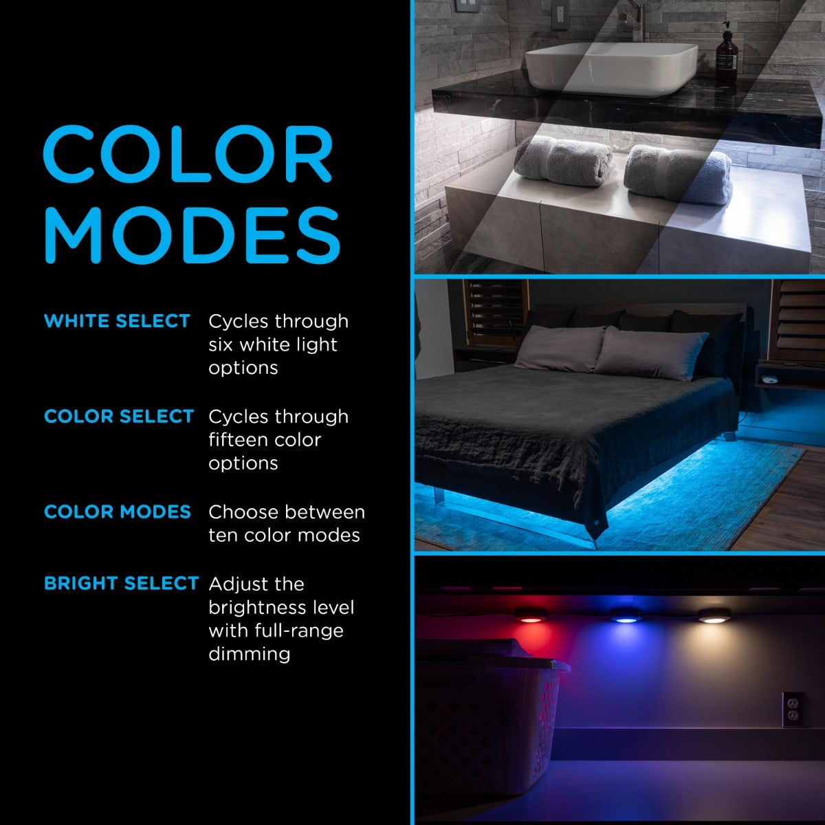 Enbrighten Spectrum Indoor Color-Changing LED Puck Lights, 3 Lights, Up to 18in. Black Cord