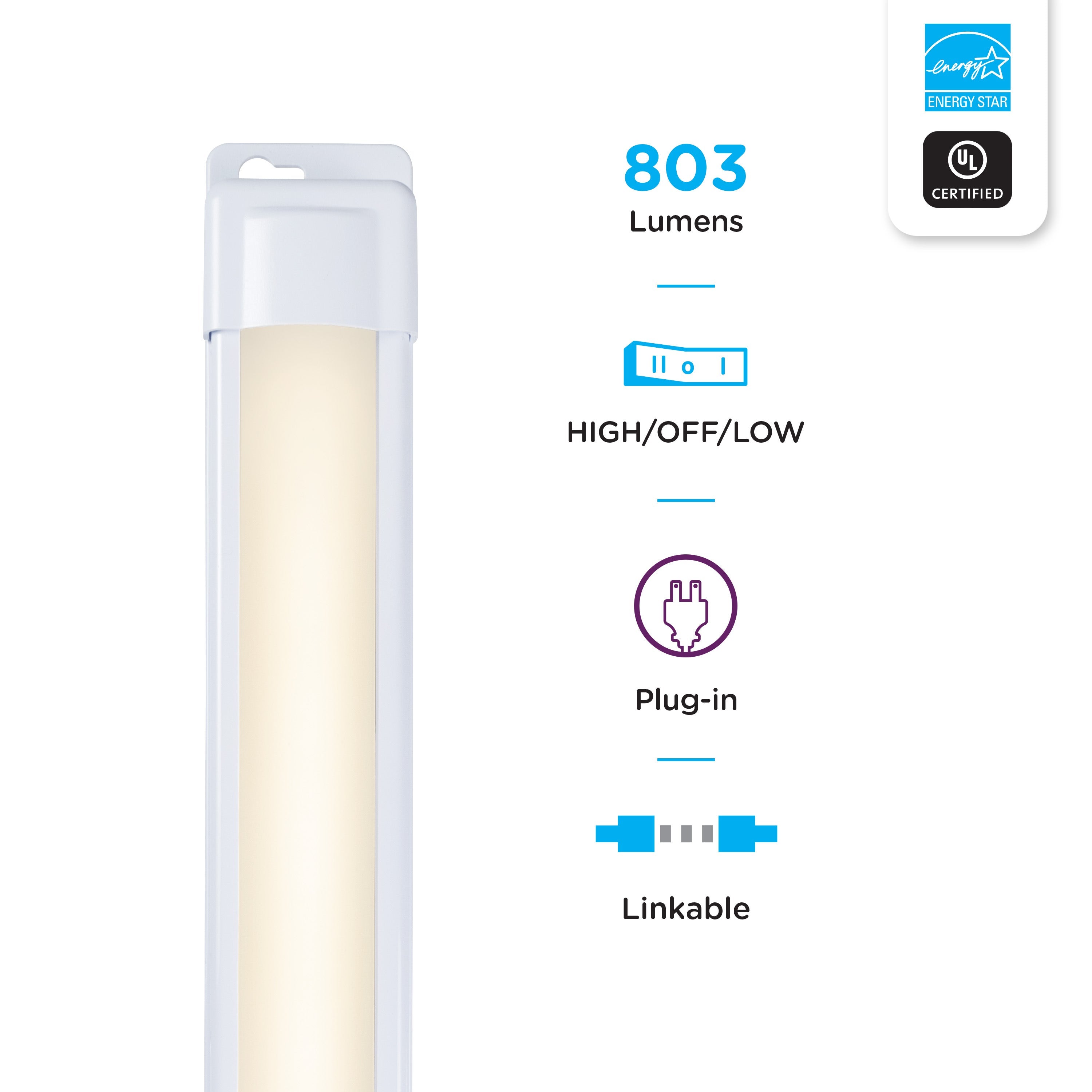 Enbrighten 24in. Plug-In LED Under Cabinet Light Fixture, White