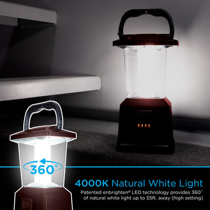 Enbrighten Lux Hybrid Dual Power Color-Select Dimmable LED Lantern with USB Charging, Red