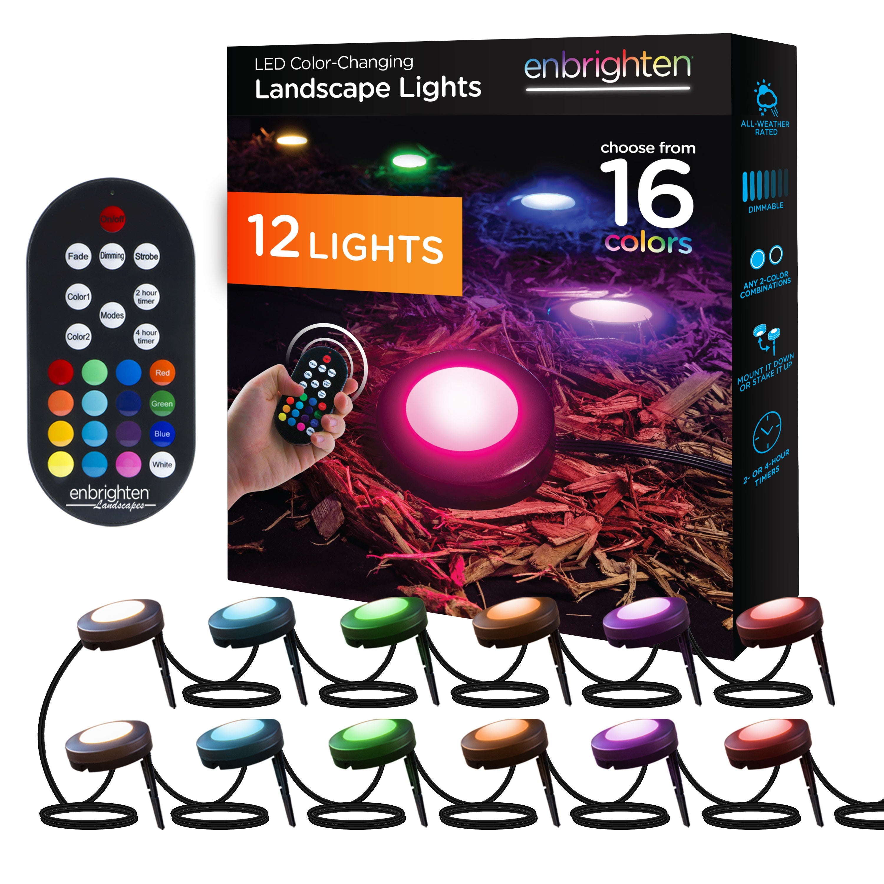 Enbrighten Seasons Color Changing LED Landscape Lights,12 Lights, 110 ft. Black Cord