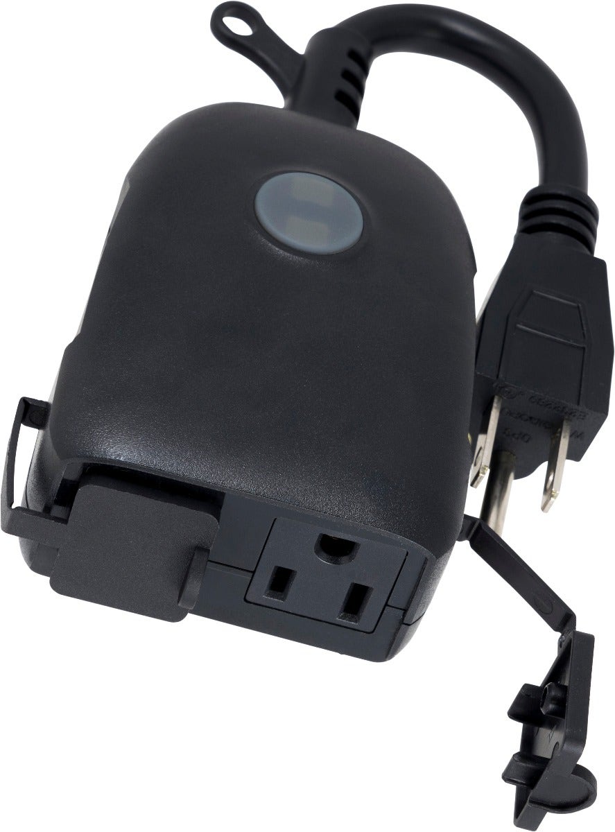 Enbrighten VIBE Outdoor Plug-in 2-Outlet WiFi Smart Switch, Black