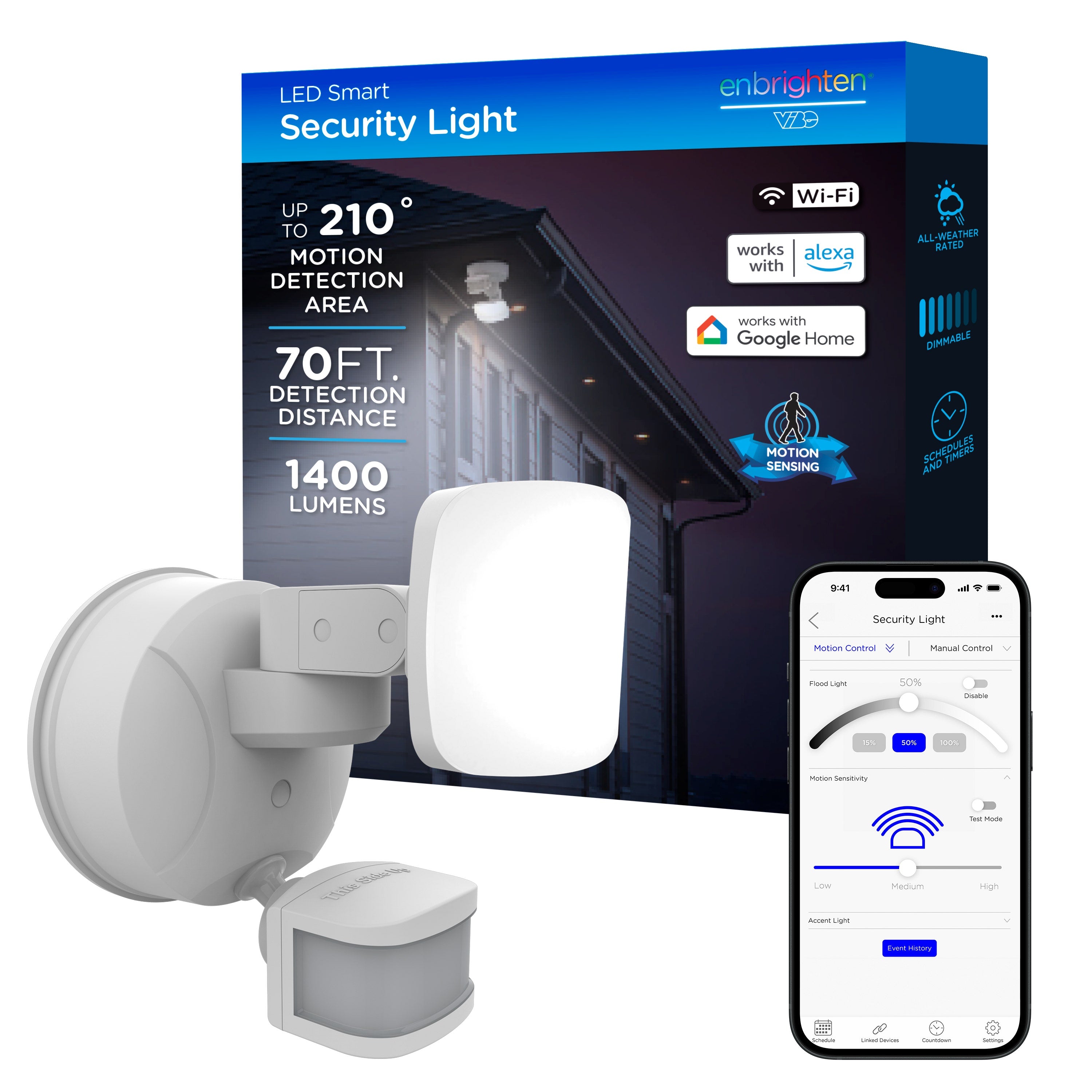 Enbrighten VIBE Outdoor Single-Head Motion-Sensing WiFi LED Security Light, White