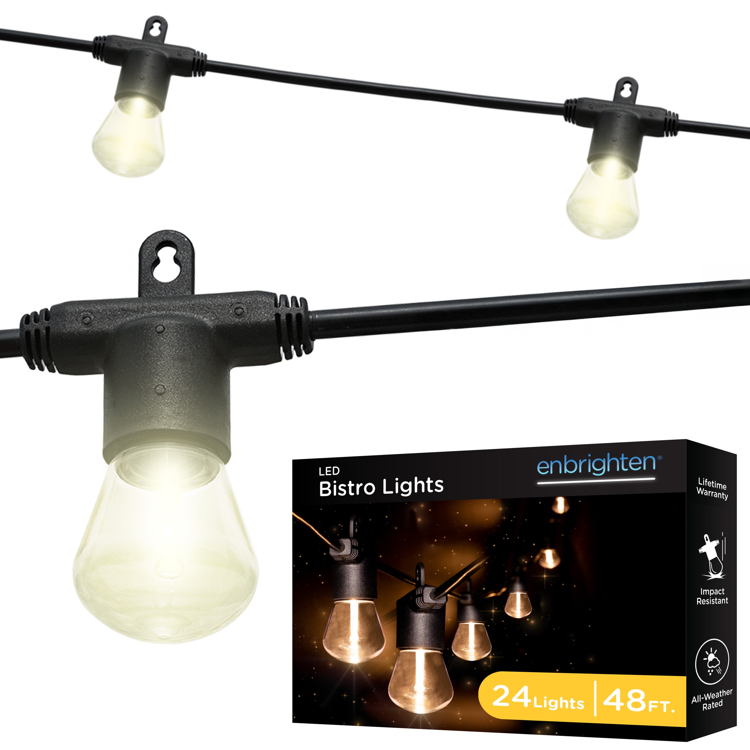 Enbrighten LED Bistro Lights, 24 Bulb, 48ft.