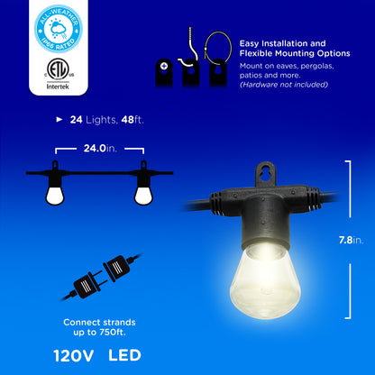 Enbrighten LED Bistro Lights, 24 Bulb, 48ft.
