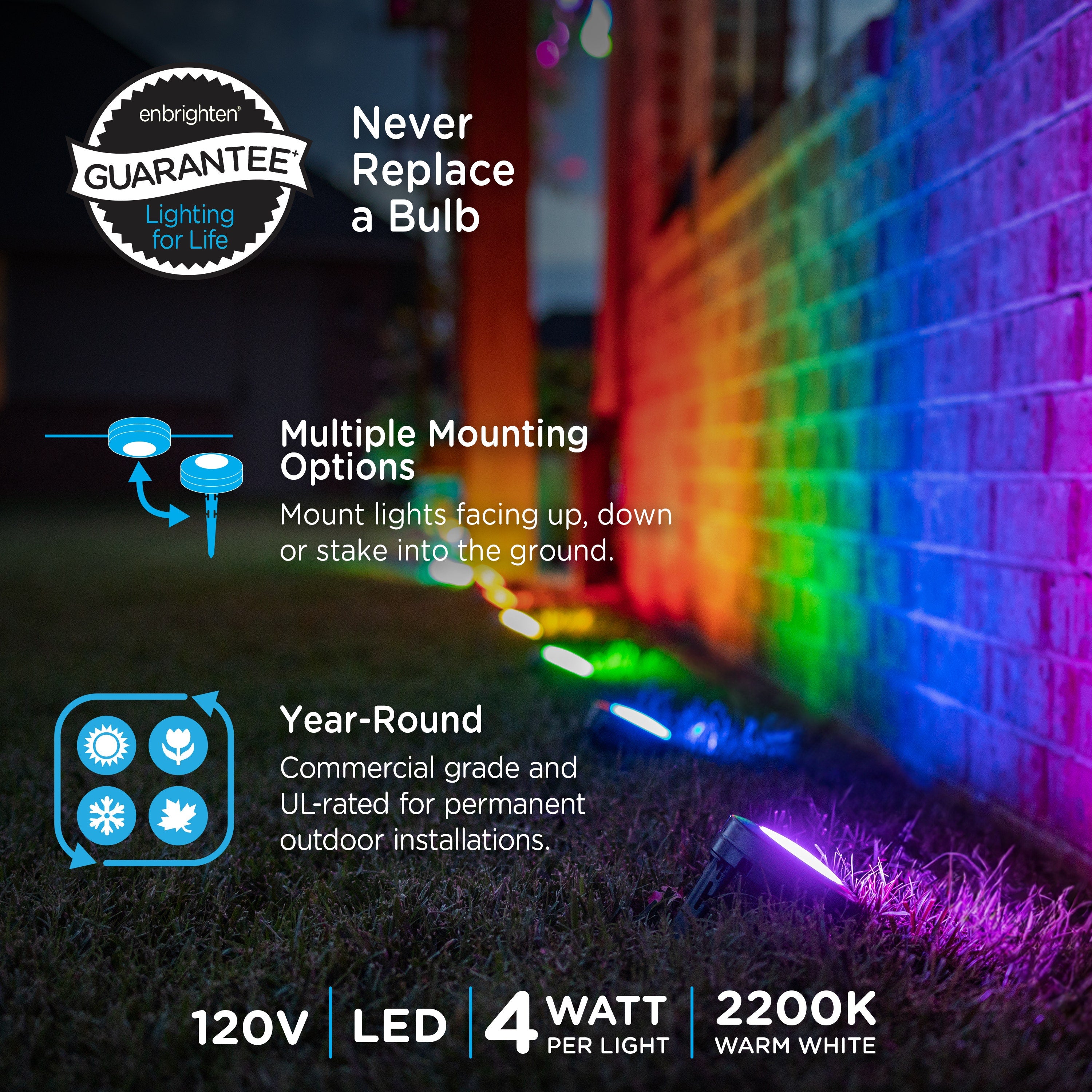Enbrighten WiFi VIBE Color-Changing LED Landscape Lights, 12 Lights, 110ft. Black Cord