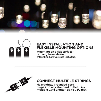 Enbrighten Seasons Color-Changing Classic LED Cafe Lights, 12 Bulbs, 24ft. Black Cord