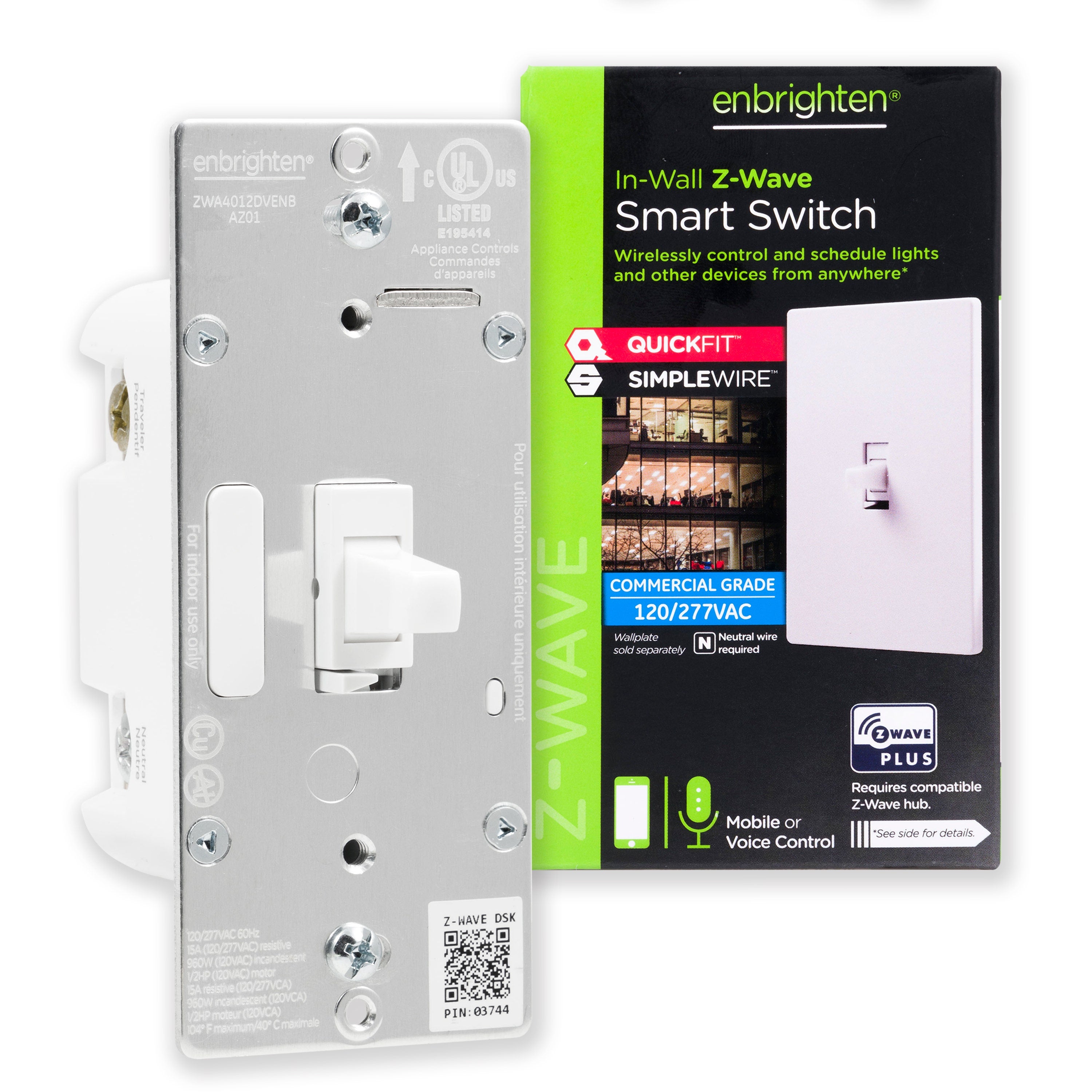 Enbrighten Z-Wave Plus Commercial Grade In-Wall Smart Toggle Switch, 700 Series, White