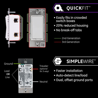 Enbrighten Zigbee In-Wall Smart Dimmer with QuickFit™ and SimpleWire™, White/Almond