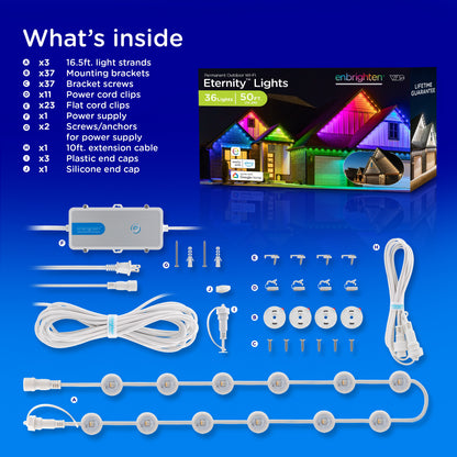 Enbrighten WiFi VIBE Color-Changing Permanent Outdoor Eternity Eave Lights, 36 Lights, 50ft. White Cord