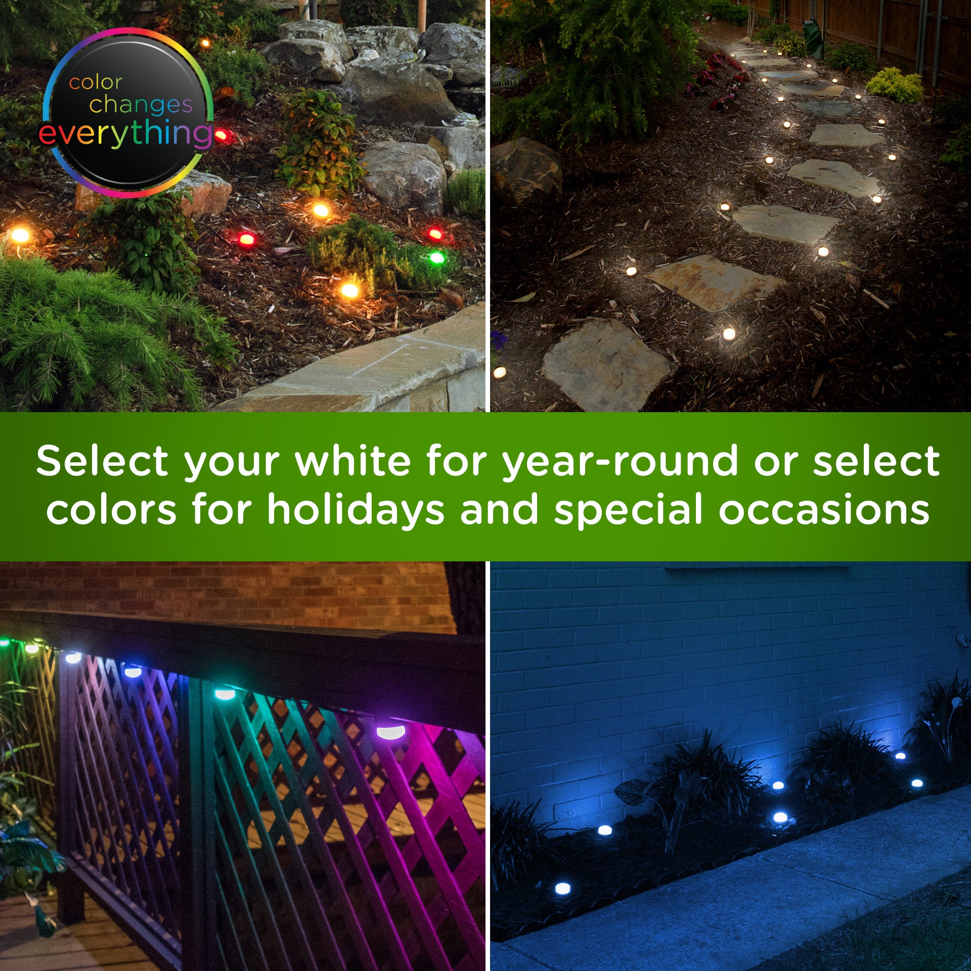 Enbrighten Seasons Mini Color-Changing LED Landscape Lights, 15 pucks, 42ft. Black Cord