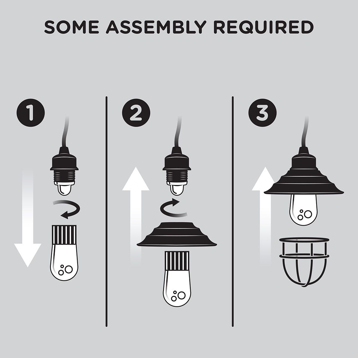 Enbrighten Light Bundle - Vintage LED Cafe Lights (6 Bulbs, 12ft. White Cord) and 6 Oil-Rubbed Bronze Cage Light Shades