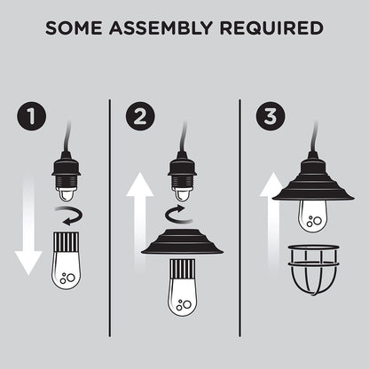 Enbrighten Light Bundle - Vintage LED Cafe Lights (6 Bulbs, 12ft. White Cord) and 6 Oil-Rubbed Bronze Cage Light Shades