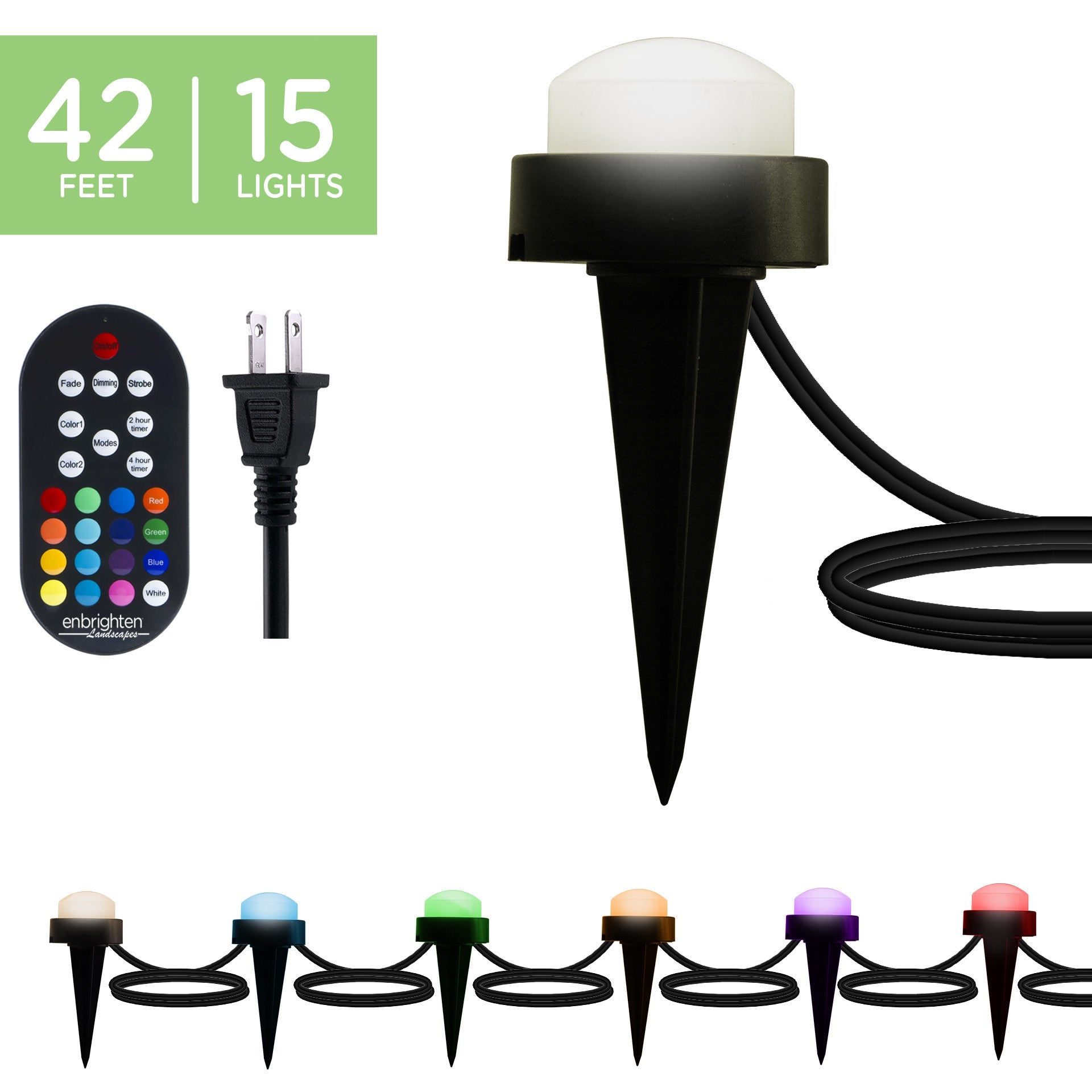 Enbrighten Seasons Mini Color-Changing LED Landscape Lights, 15 pucks, 42ft. Black Cord