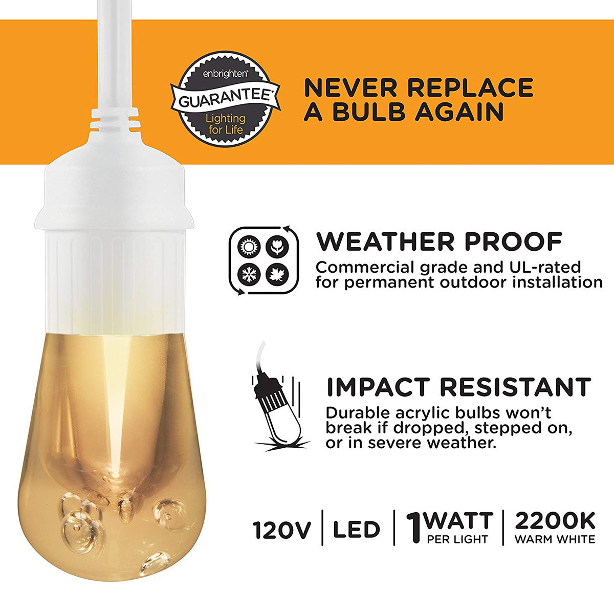 Enbrighten Vintage LED Cafe Lights, 24 Bulbs, 48ft. White Cord