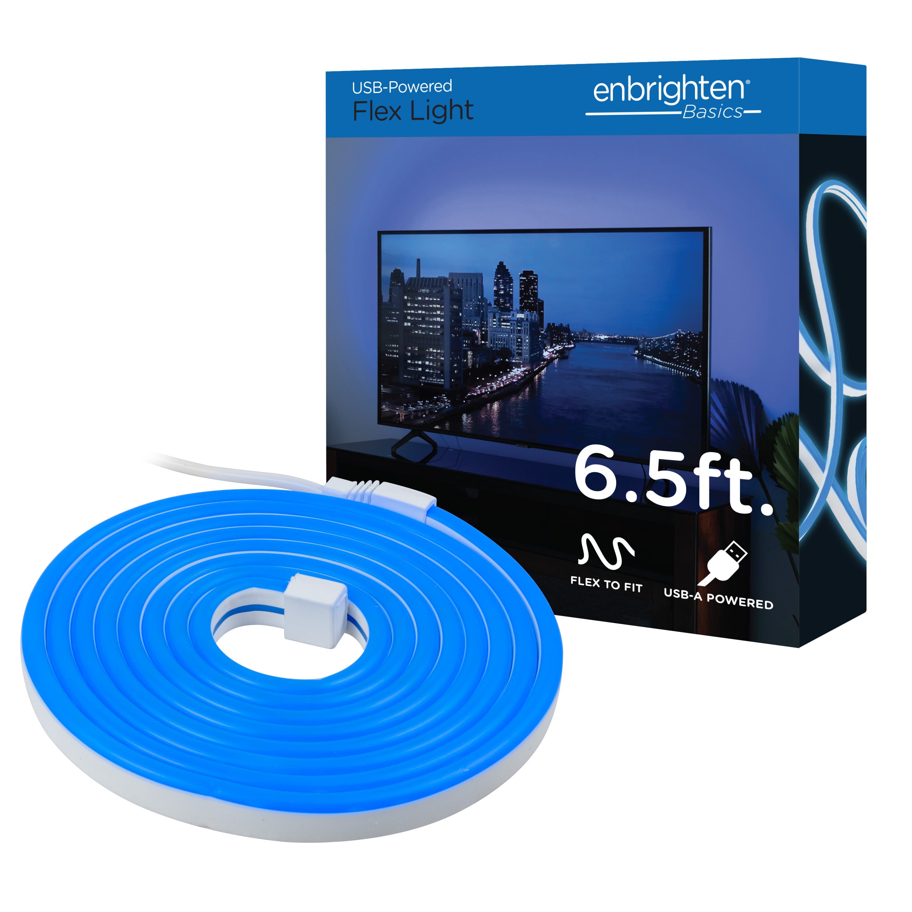 Enbrighten Basics Indoor USB-Powered Flex Light, 6.5ft., Blue