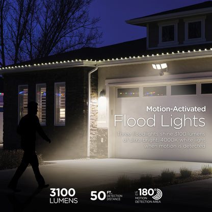 Enbrighten Outdoor 3-Head Motion-Sensing Security Light With LED Night Light, Black