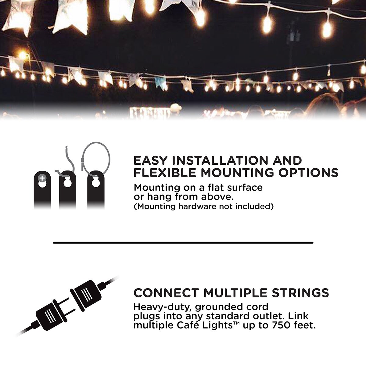 Enbrighten Seasons Color-Changing Vintage LED Cafe Lights,12 Bulbs, 24ft. White Cord