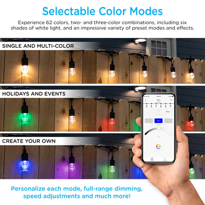 Enbrighten VIBE WiFi Color-Changing Classic LED Cafe Lights, 24 Bulbs, 48ft. Black Cord