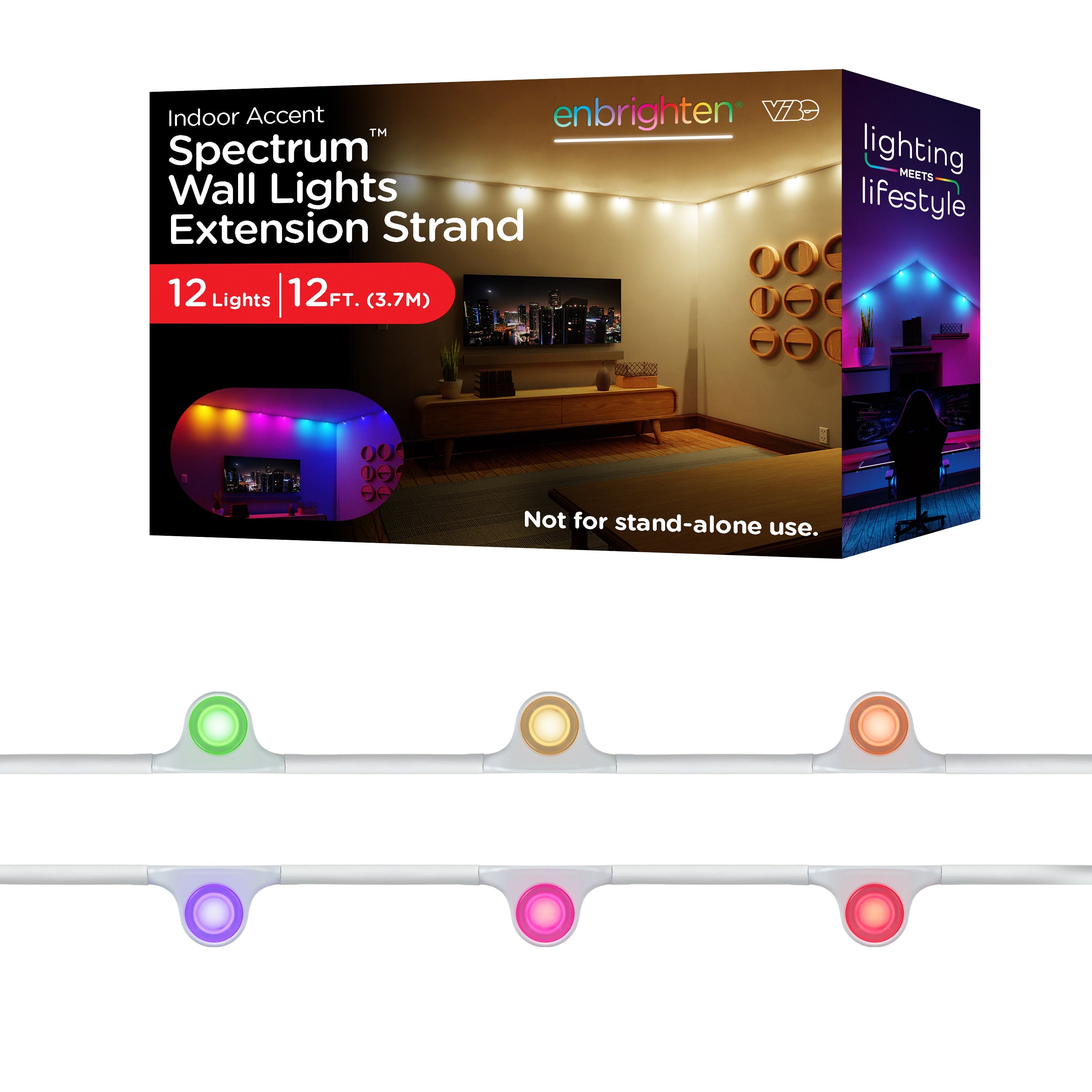 Enbrighten WiFi VIBE Spectrum Color-Changing Wall Lights Extension Strand, 12ft. White Cord